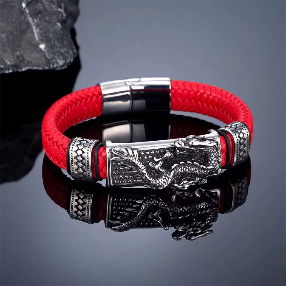 Japanese Brand 21 cm Chinoiserie Dragon Braided Leather Bracelet Size ONE SIZE - 3 Thumbnail