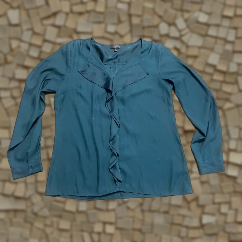 Vintage The Limited Blouse Women's Medium Green Long Sleeve Front Ruffle Shirt Size M / US 6-8 / IT 42-44 - 1 Thumbnail