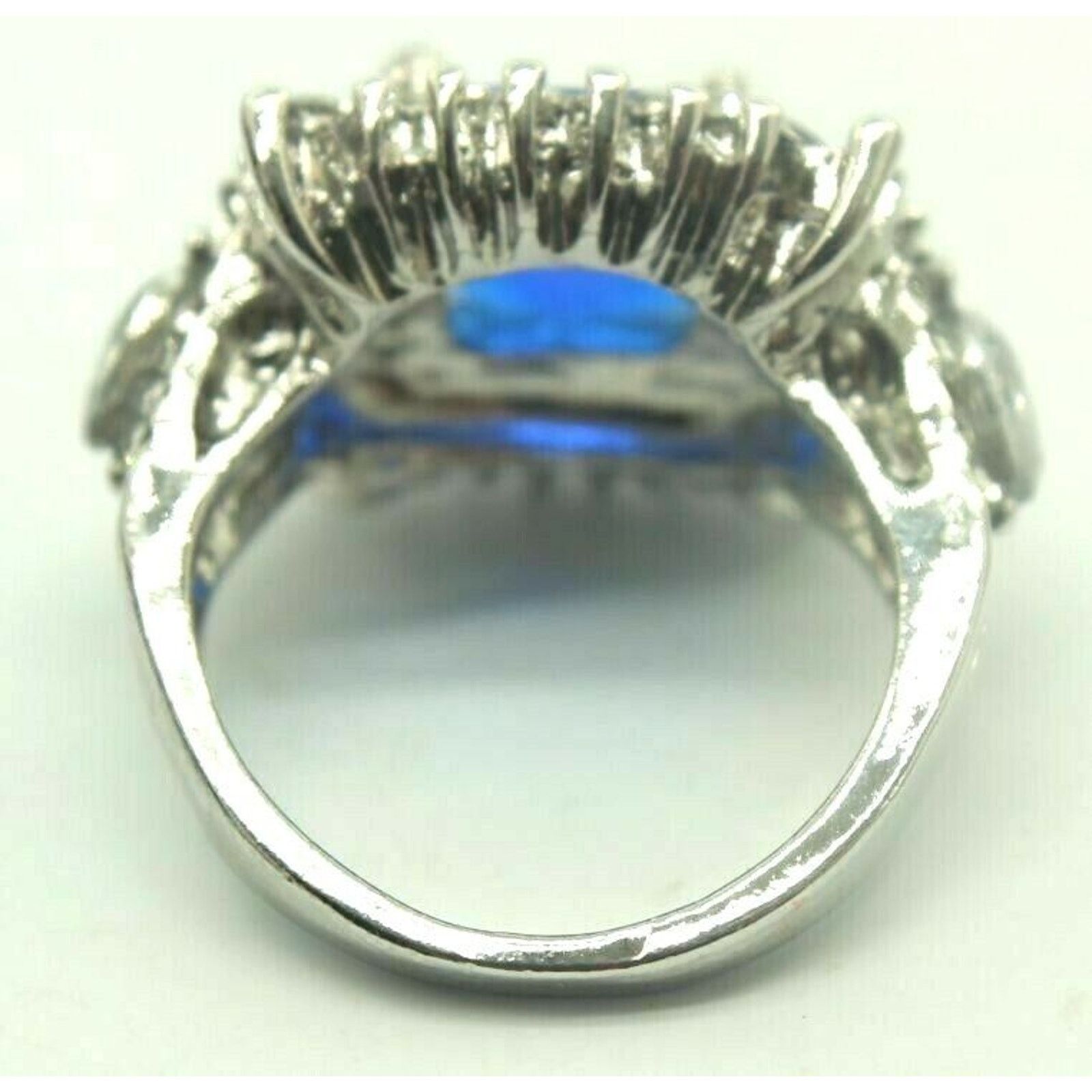 Other Faux Blue Tanzanite Clear Rhinestone Silver Cocktail Ring •7 Size ONE SIZE - 3 Thumbnail