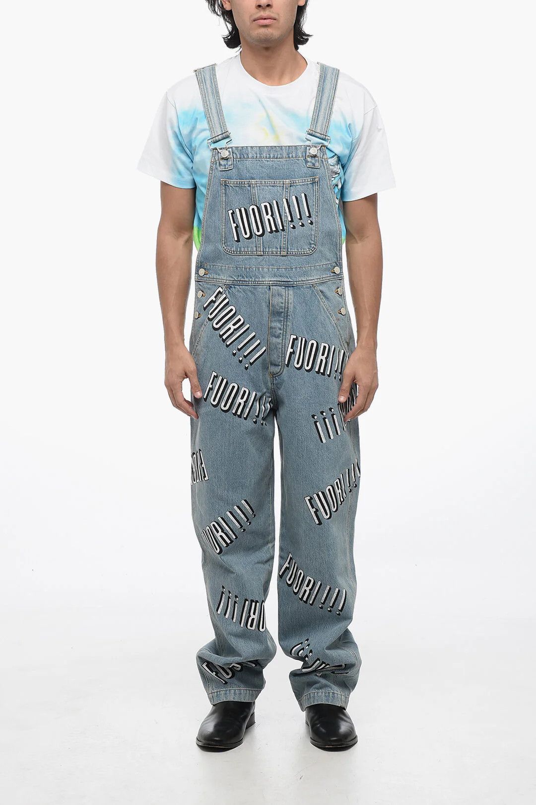 Gucci og1mm0426 Printed Denim Overalls in Light Blue Size US 31 - 1 Thumbnail