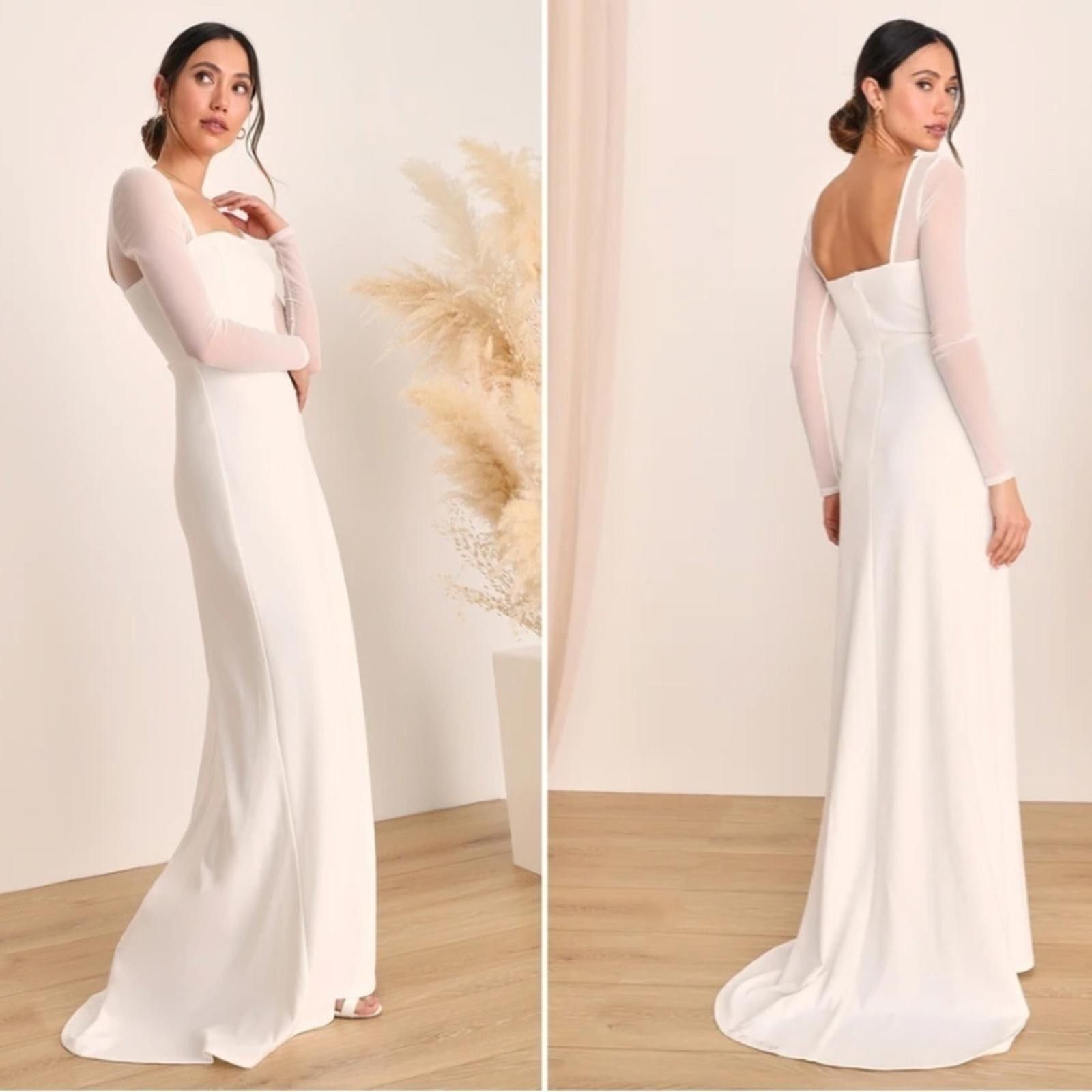 Lulus LULUS Bridal Wedding Elegant Chic Long Sleeve Mermaid Gown Size S / US 4 / IT 40 - 1 Thumbnail