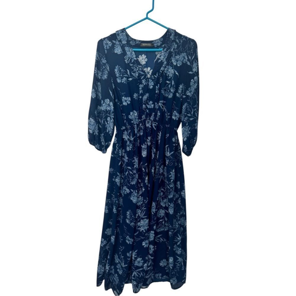 Element Elements SZ S blue ruffle frill floral print long sleeve dre Size S / US 4 / IT 40 - 1 Thumbnail