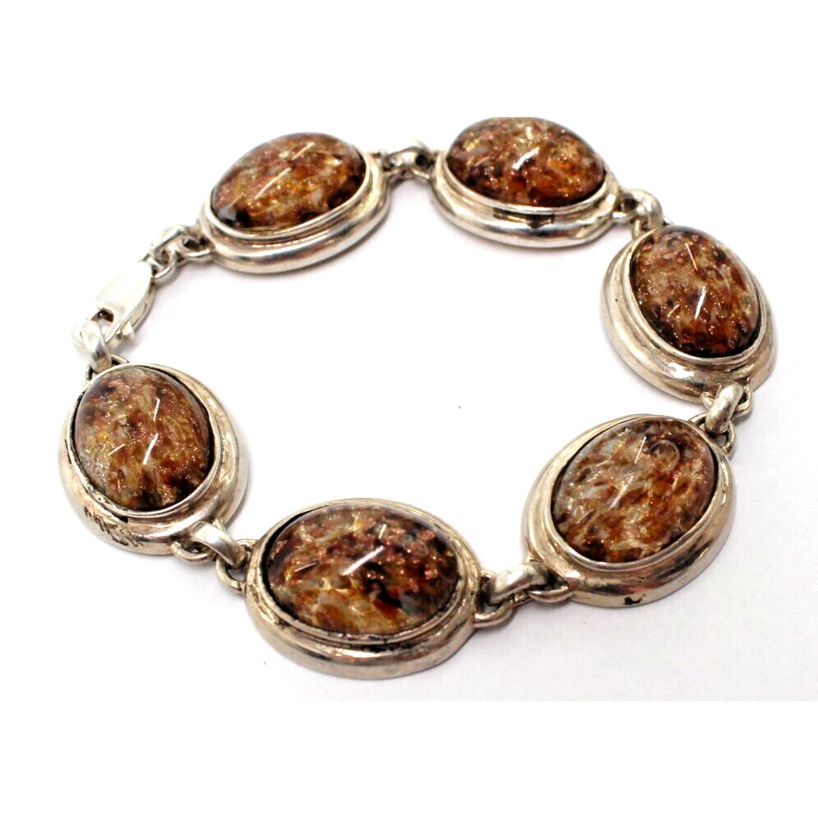 Other Thailand Art Glass Cabochon Bracelet • Gold Foil •925 Silver Size ONE SIZE - 1 Thumbnail