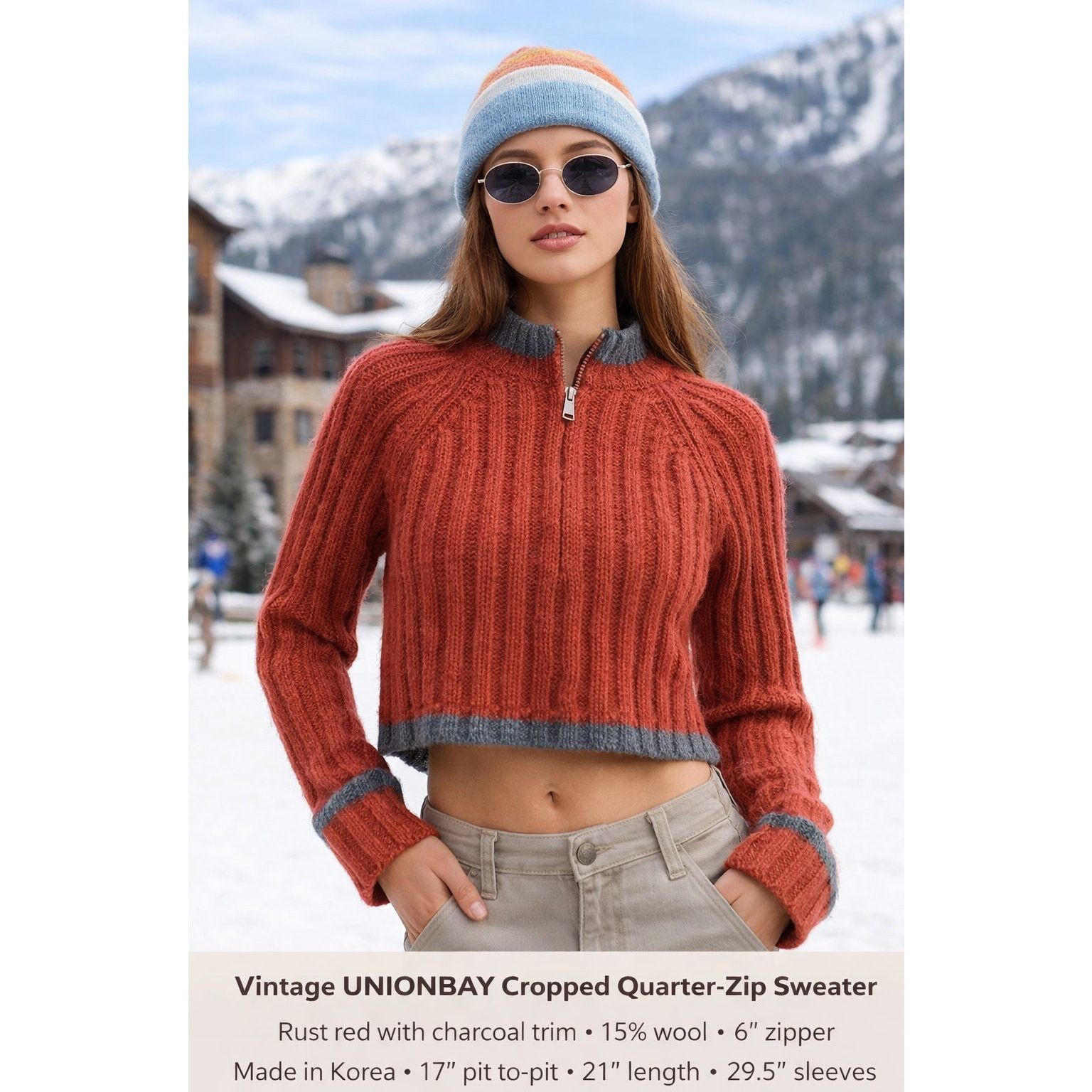 UNIONBAY Unionbay Y2K Cropped Zip Sweater MED, wool blend Size M / US 6-8 / IT 42-44 - 2 Thumbnail