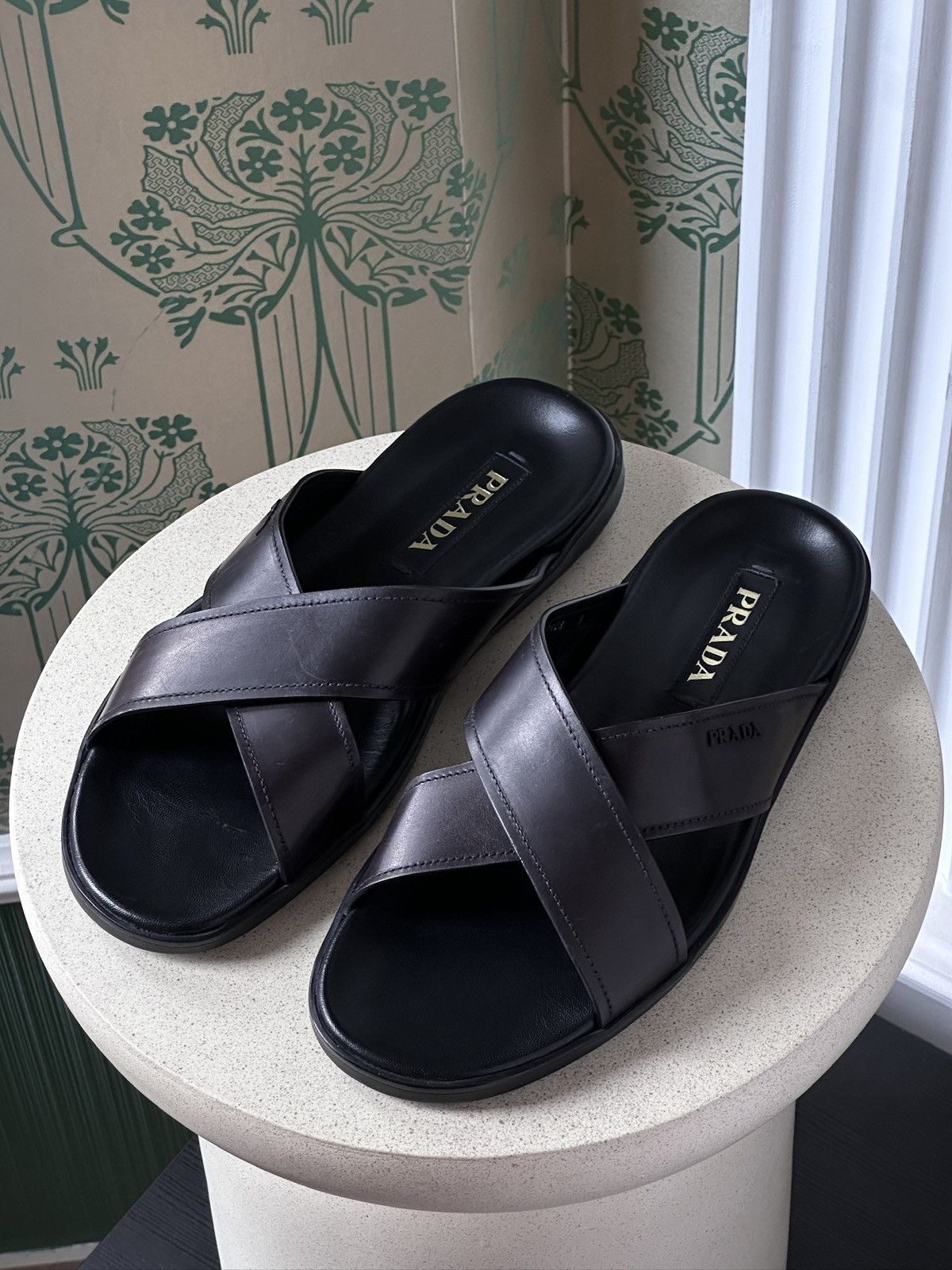 Prada RPADA Sandals Saffiano Leather Black Size: US 9/ EU 43 Size US 9 / EU 42 - 2 Thumbnail