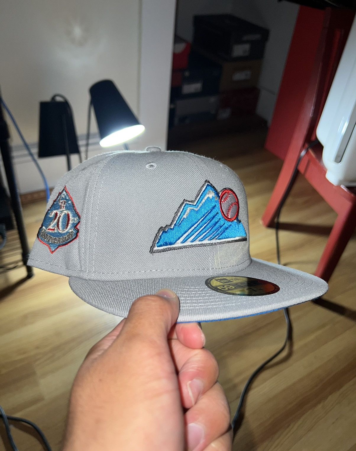 image of 7 1/8 Hat Club Colorado Rockies Fitted Hat in Gray/Blue, Men's