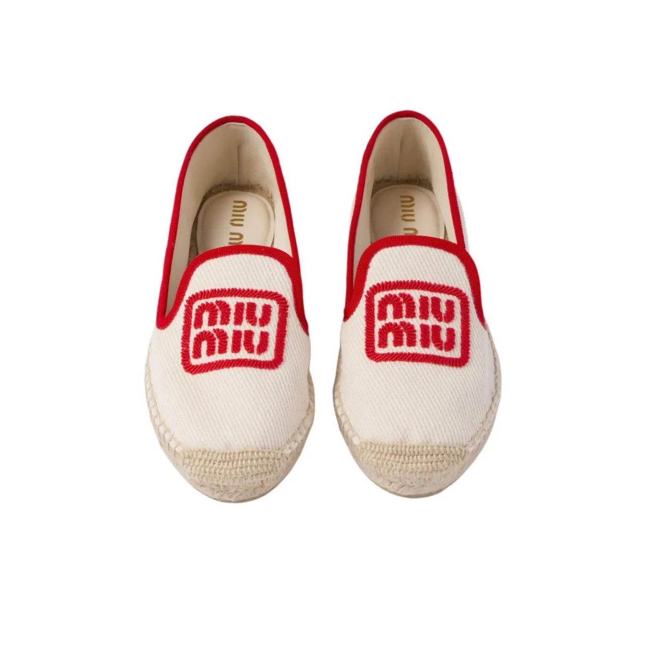 Miu Miu o1B3y1r0526 Logo-Embroidered Slip-On Espadrilles Beige/Red Size US 11 / IT 41 - 5 Thumbnail