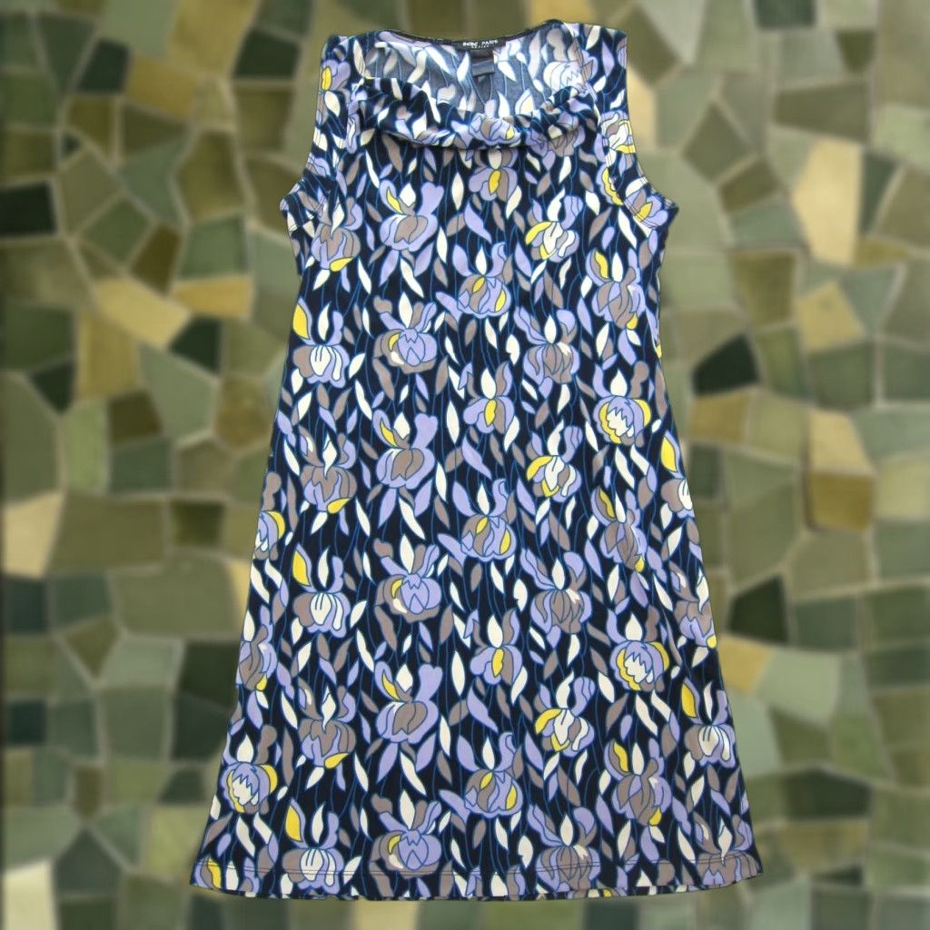 Vintage BCBG Paris Blue Purple Yellow Floral Sleeveless Stretch Tunic Tank Dress PM Size M / US 6-8 / IT 42-44 - 1 Thumbnail
