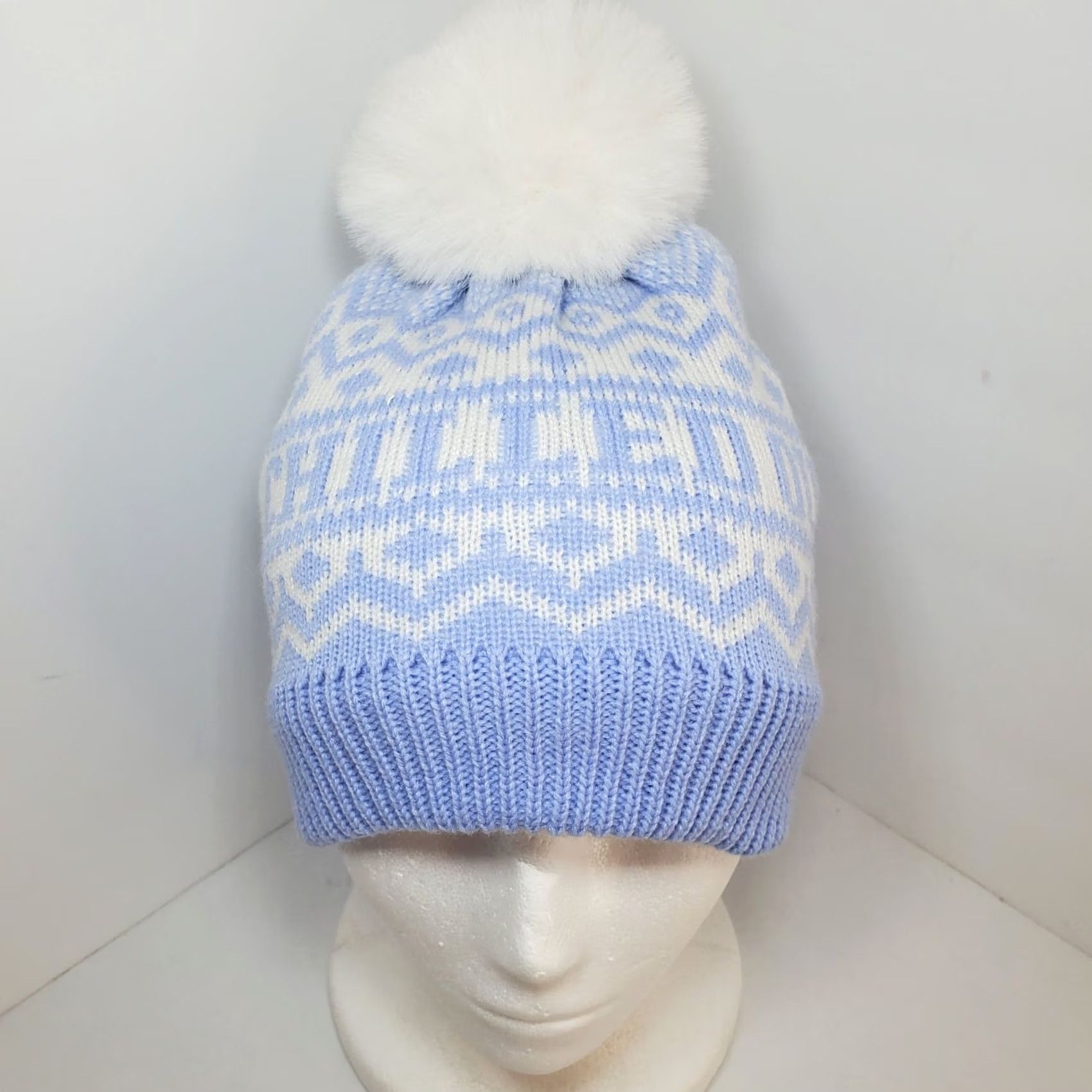 Vintage Aerie Offline Beanie Winter Blue White Large Pom Womens OSFM Chilled Out Size ONE SIZE - 2 Thumbnail