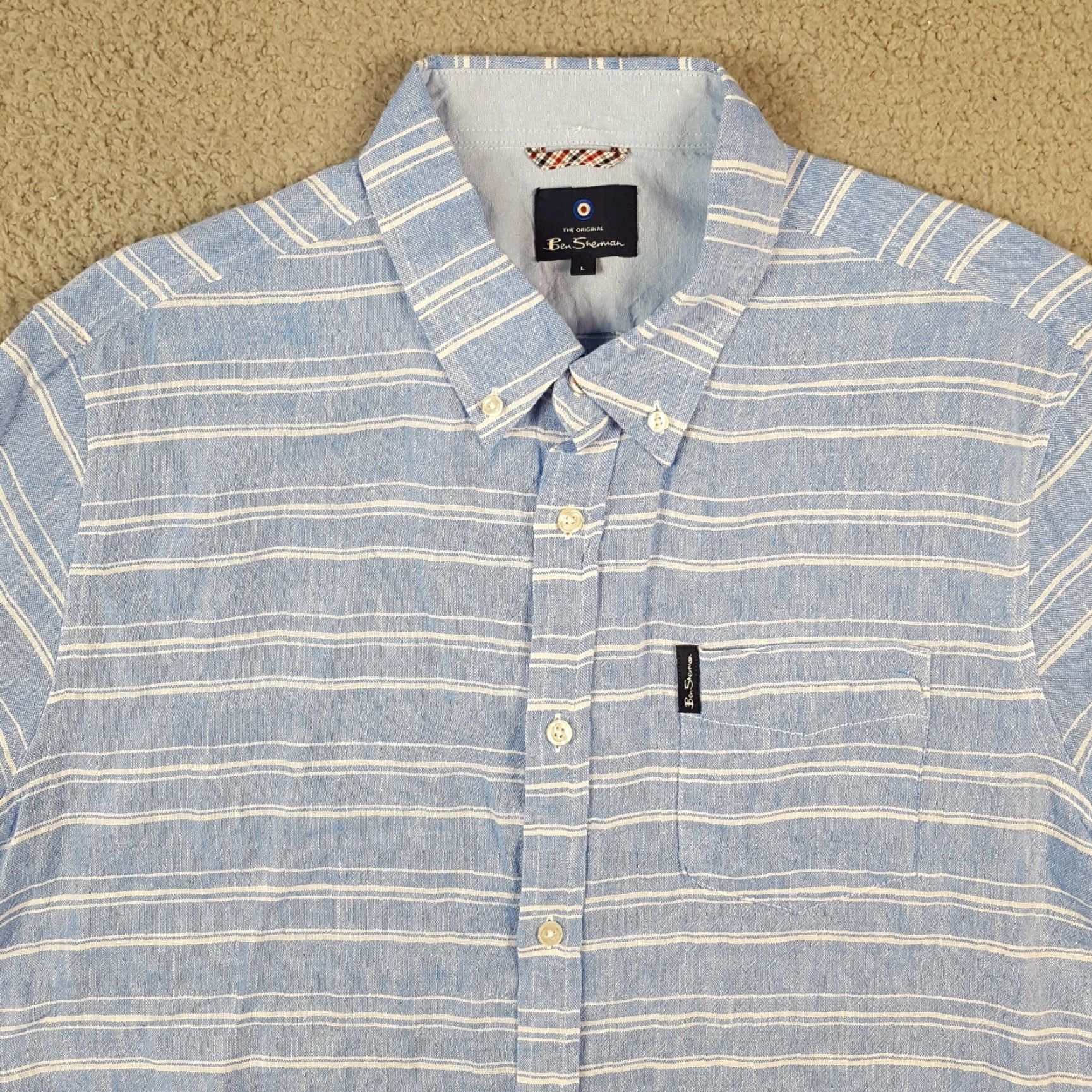 Ben Sherman Ben Sherman Linen Rayon Blend Striped Knit Men's Size L Button Up Collared Shirt Size US L / EU 52-54 / 3 - 2 Thumbnail
