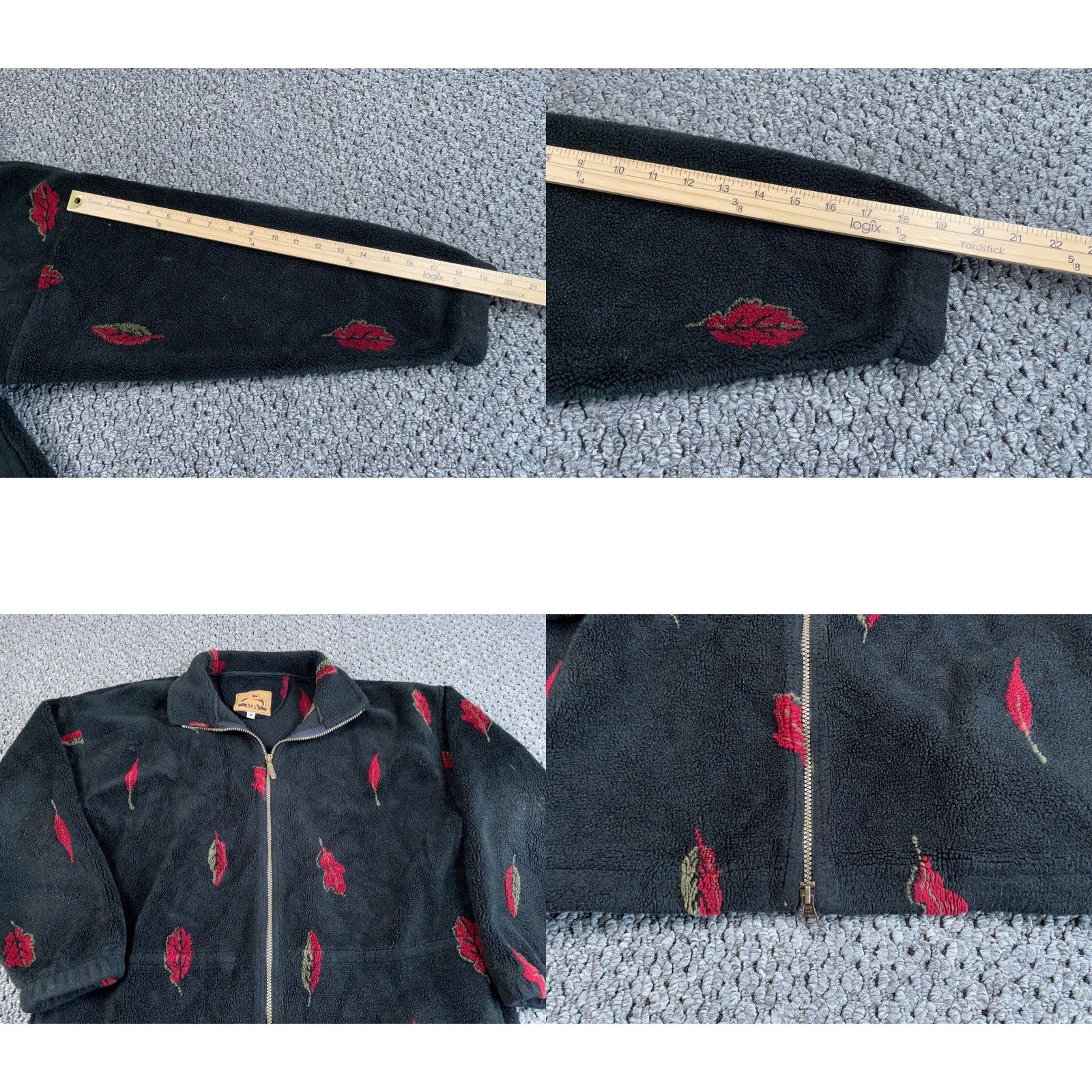 Vintage VTG Alps Leaf Pattern Fleece Zip Up Jacket Women's Medium Black Relaxed Fit Size M / US 6-8 / IT 42-44 - 8 Thumbnail