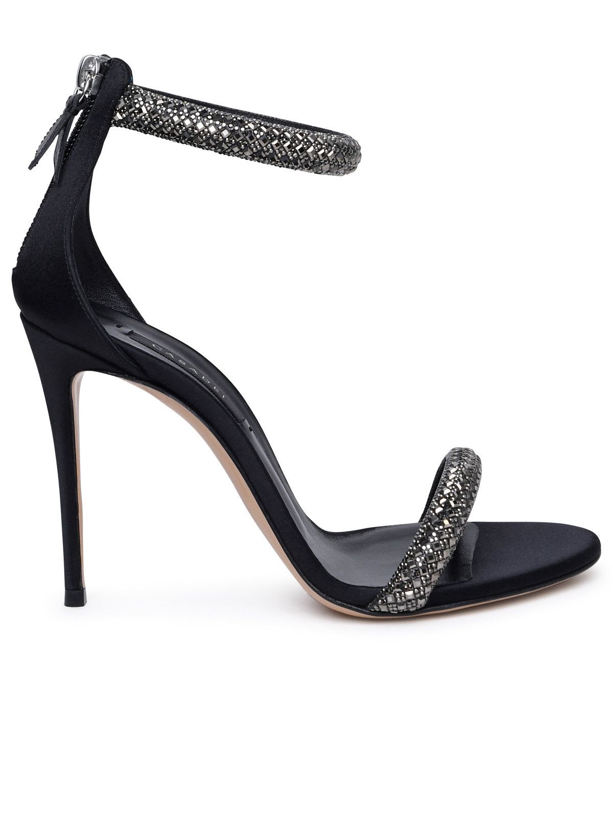 image of Casadei 'scarlet Stratosphere' Black Satin Sandals, Women's (Size 7)