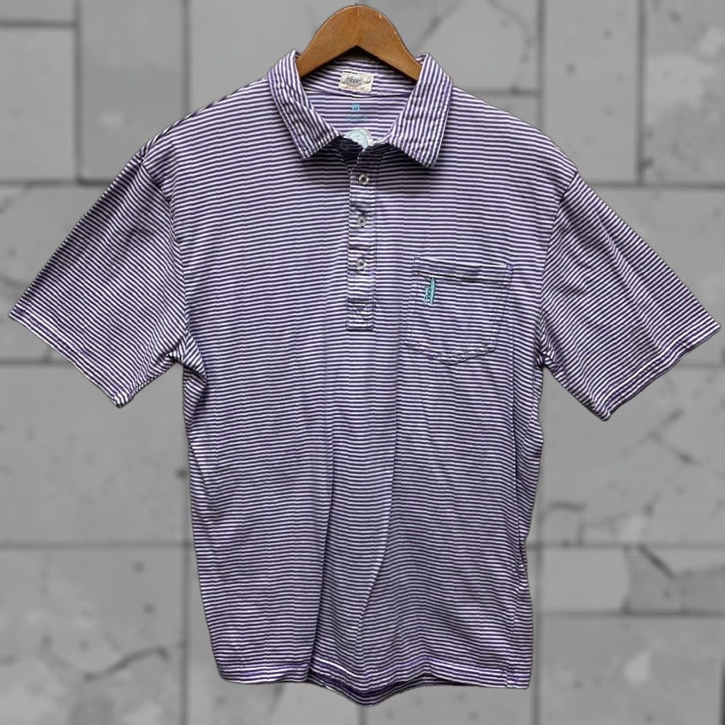 johnnie-O JOHNNIE-O Striped Pocket Polo Shirt 100% Cotton Purple Mens Size M Size US M / EU 48-50 / 2 - 1 Thumbnail