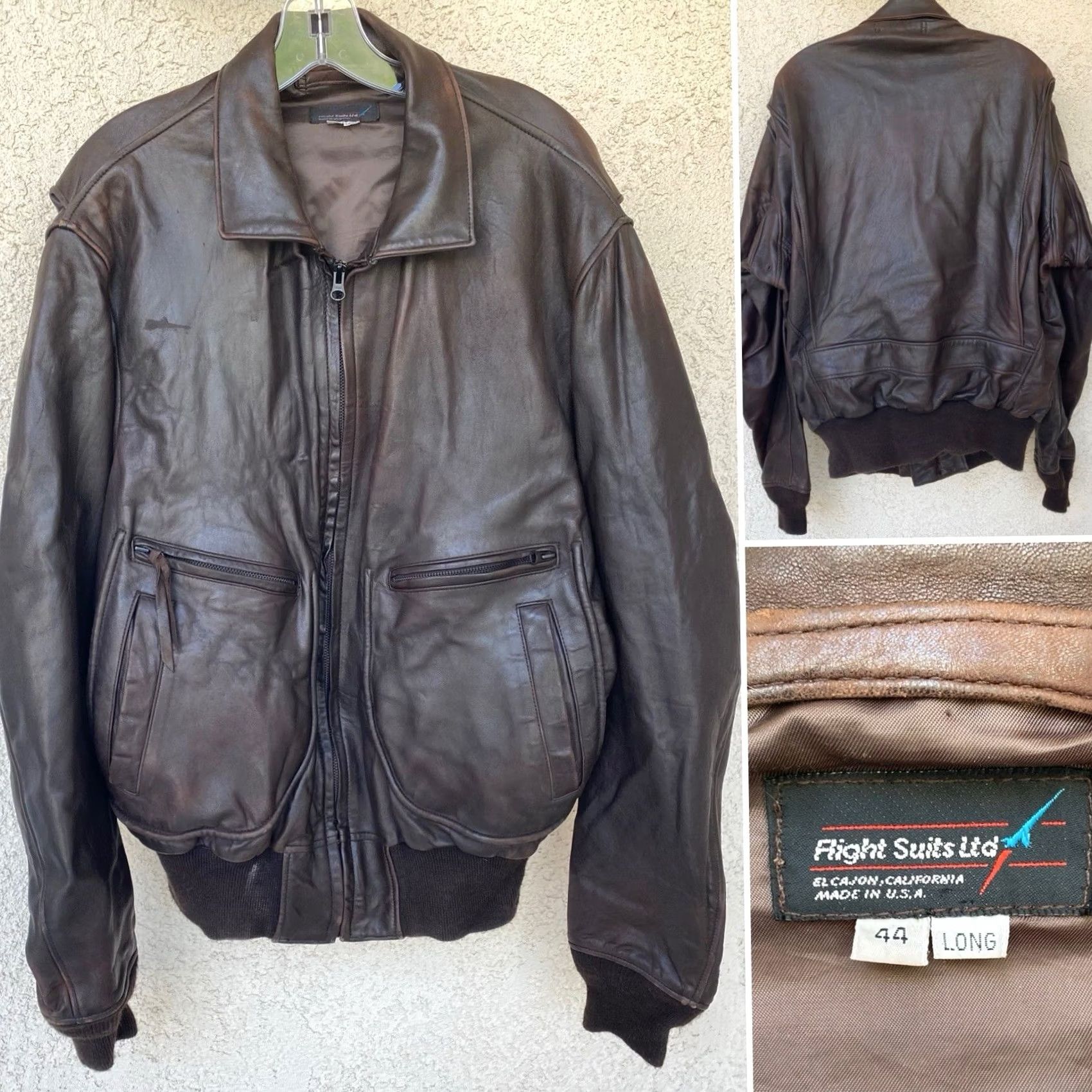 Vintage VINTAGE Flight Suits Ltd Leather Bomber Jacket 44 Long USA Brown Flight Worn Mens Jacket Size US S / EU 44-46 / 1 - 4 Thumbnail