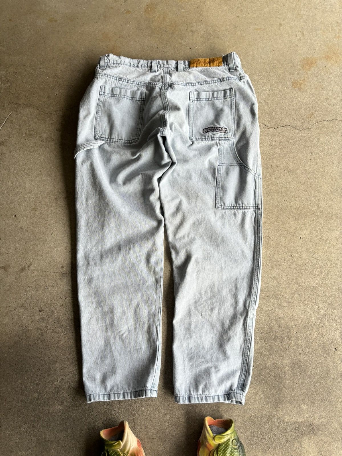 image of 8Thwndr x Vintage Crazy 8Th Wndr Faded Double Knee Denim Workpants Embroidered in Blue (Size 34)