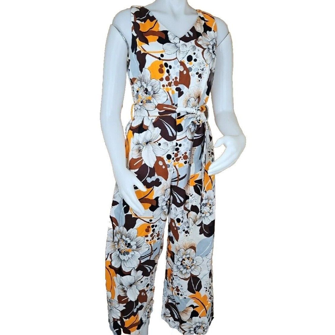 JCPenney × Vintage Vintage Polynesian Romper Floral Jumpsuit Belted Wide Leg Pa Size M / US 6-8 / IT 42-44 - 2 Thumbnail