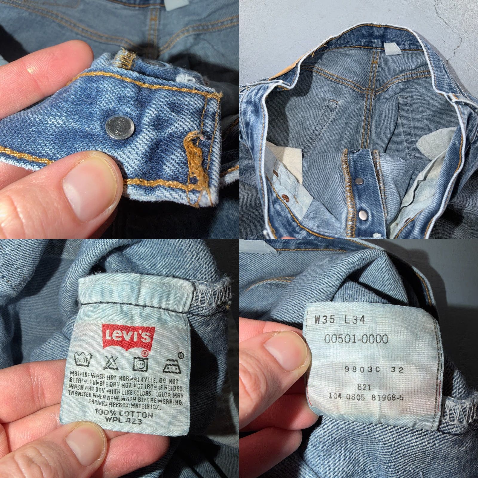 Levi's VINTAGE Levi's 501 Jeans Men Levi's 501 Series 5-Pocket Denim Blue Straight 90s 35x34 35x34 Regular Mens Jeans Size US 35 - 9 Thumbnail
