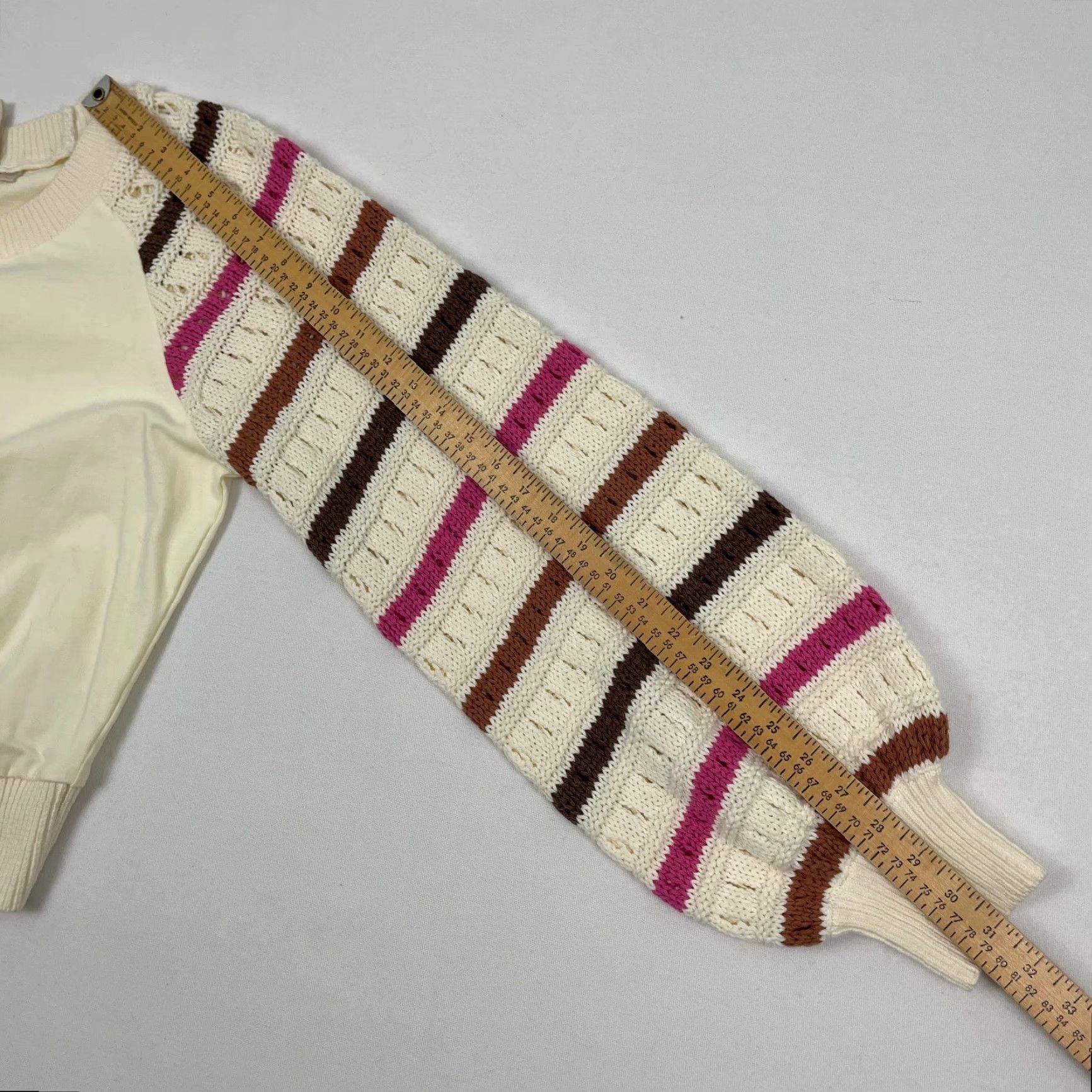 Anthropologie Dolan Sweater Womens Small Ivory Pointelle Knit Striped Left Coast Anthropologie Size S / US 4 / IT 40 - 6 Thumbnail