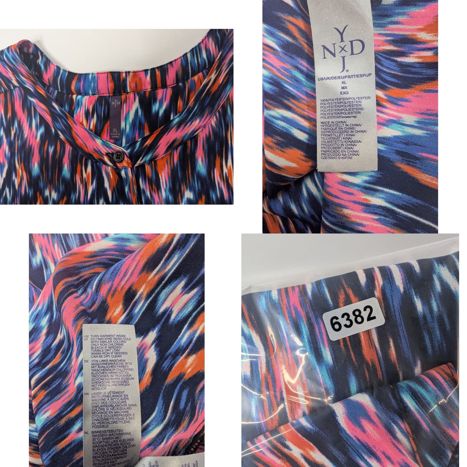 NYDJ VINTAGE? (No) NYDJ Blouse XL Ikat Artsy Abstract Pleated Back 3/4 Sleeve Popover Top Tunic Size XL / US 12-14 / IT 48-50 - 8 Thumbnail