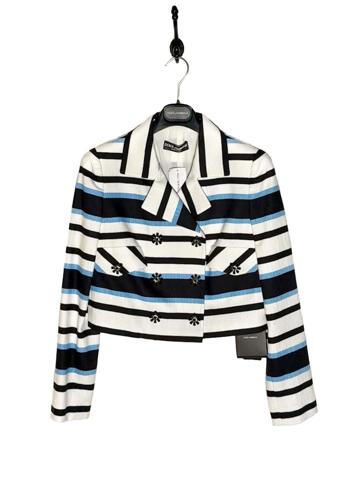 Dolce & Gabbana Dolce & Gabbana White Blue Striped Crystal Buttoned Jacket Size XS / US 0-2 / IT 36-38 - 1 Thumbnail