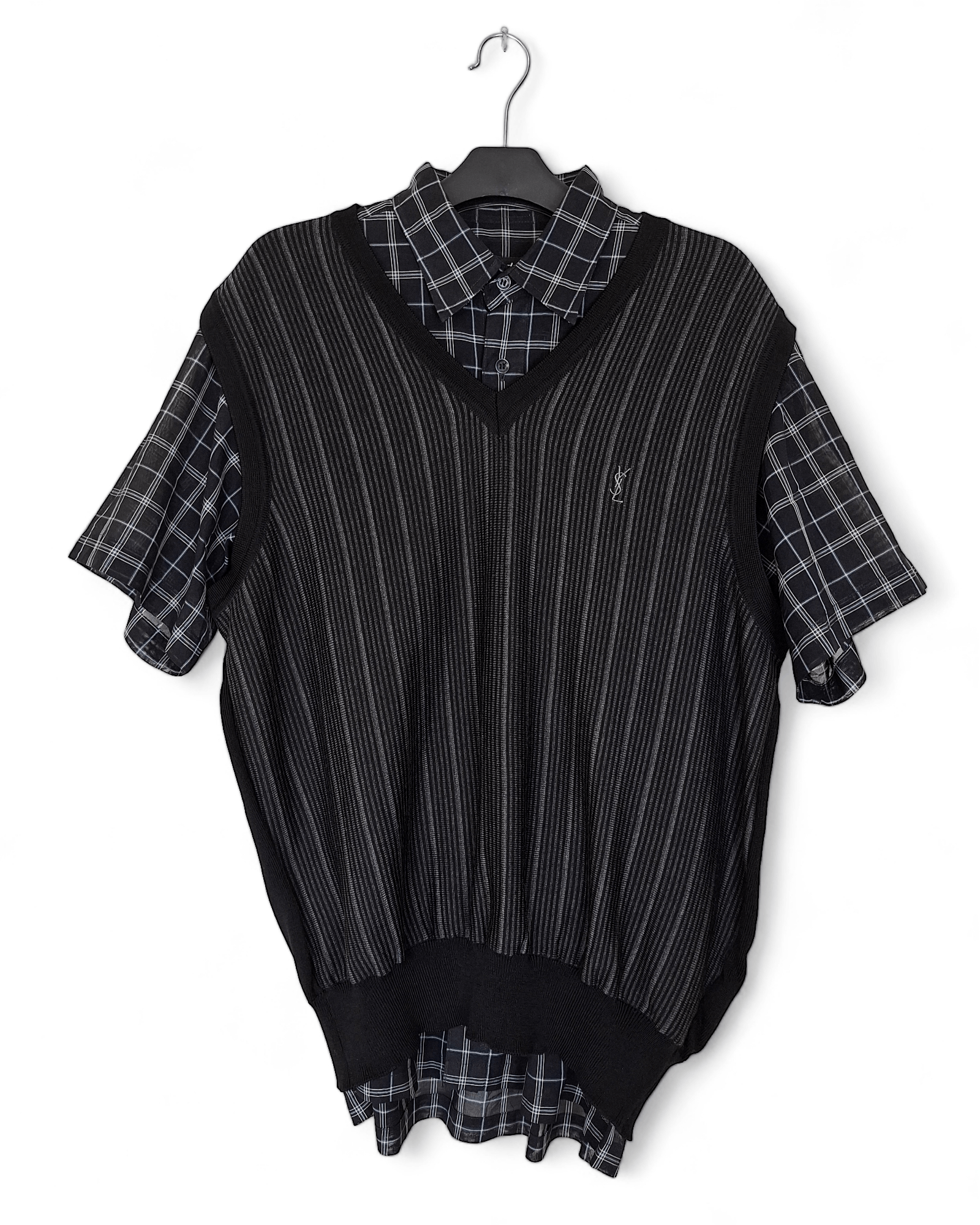 image of YSL Pour Homme x YVES Saint Laurent Bundle Of 2 Set YSL YVES Saint Laurent Vest & Shirt in Black (S
