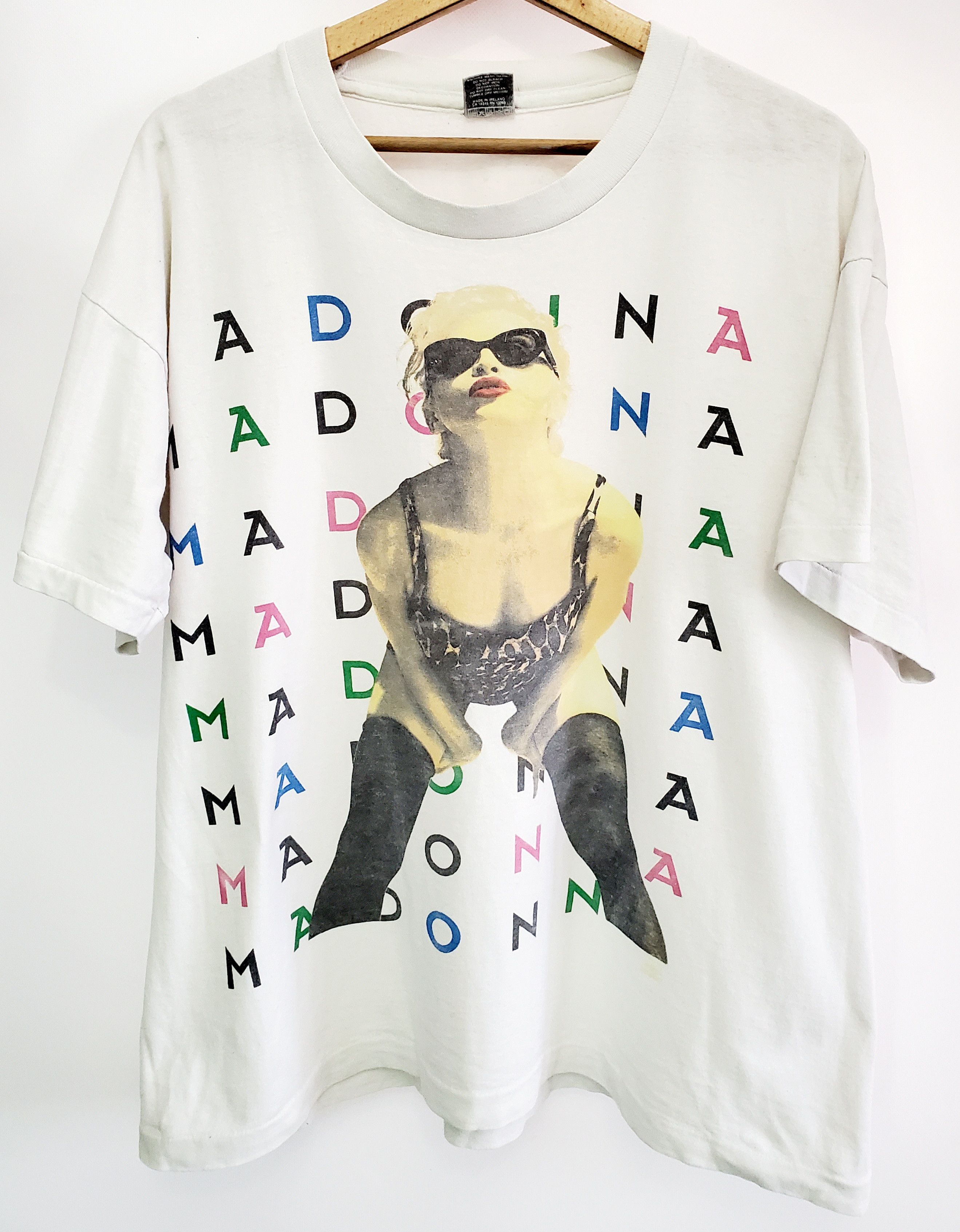 image of Band Tees x Vintage 90's Madonna Erotica Girlie Tour Color Spell Out XL in White, Men's