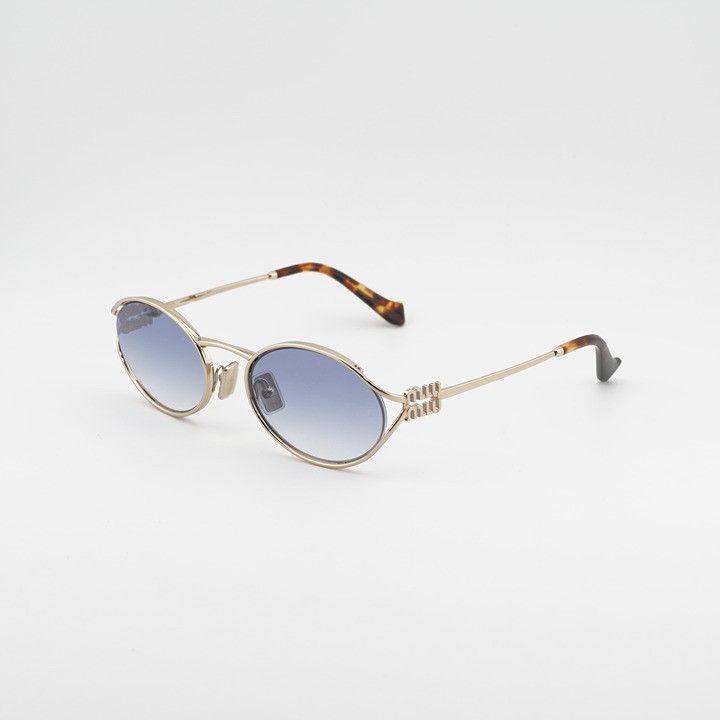Miu Miu Miu Miu MU52YS ZVN80O Sunglasses Gold Oval Frame, Blue Size ONE SIZE - 1 Thumbnail