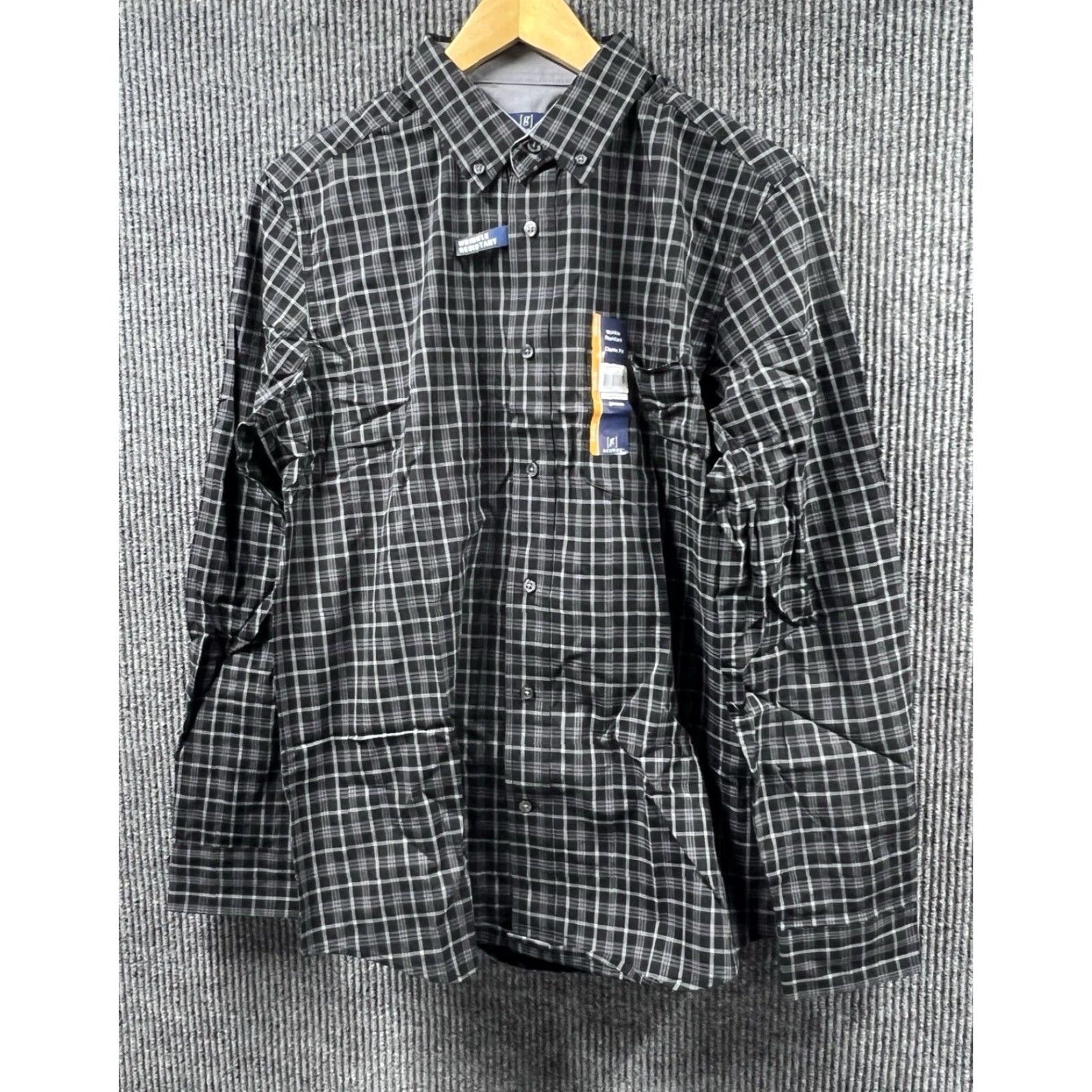George GEORGE Mens Shirt Medium Black Plaid Classic Fit Button-Down Stretch Casual NWT Size US M / EU 48-50 / 2 - 6 Thumbnail
