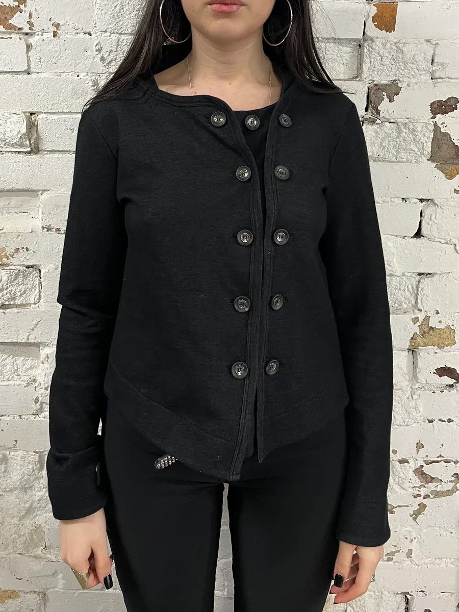 Marithe + Francois Girbaud 2000s Marithé + François Girbaud Black Asymmetrical Buttoned Officer Sweater Size M / US 6-8 / IT 42-44 - 2 Thumbnail