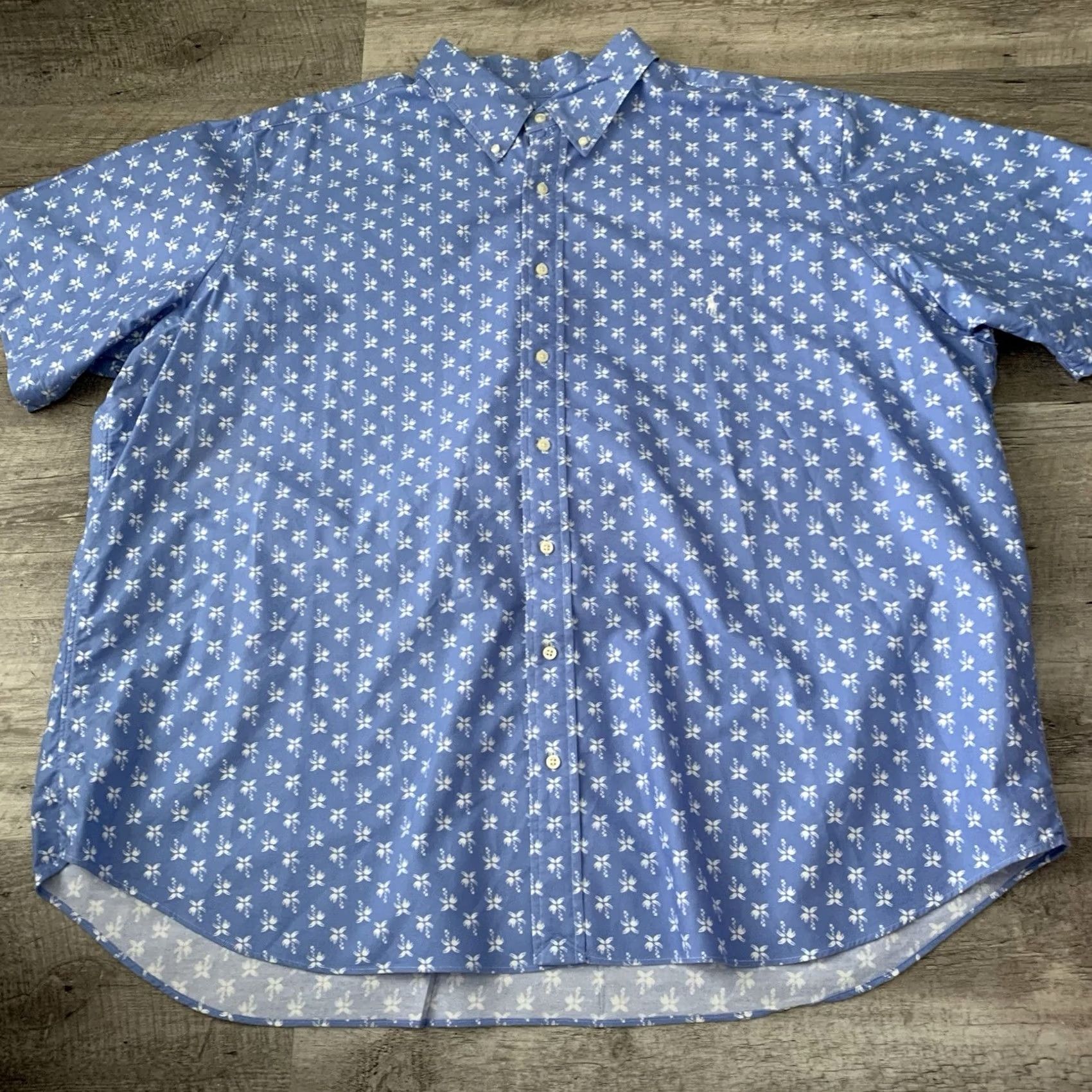 Ralph Lauren Ralph Lauren Big 3XB Blue Oxford Shirt Mens Short Sleeve Palm Tree Print Pony Classic 90s Preppy Casual Button-Up Cotton Size US XXL / EU 58 / 5 - 7 Thumbnail