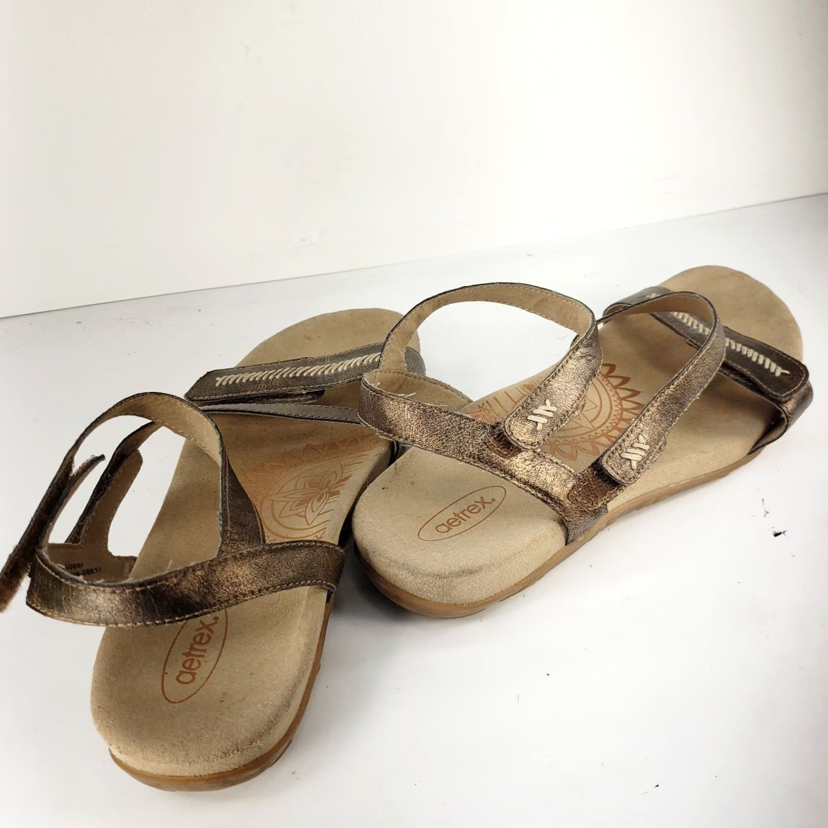 Aetrex Aetrex Gabby Adjustable Ankle Strap Sandal Metallic Gold Women Slingshot Flat Small? Size US 9.5 / IT 39.5 - 4 Thumbnail