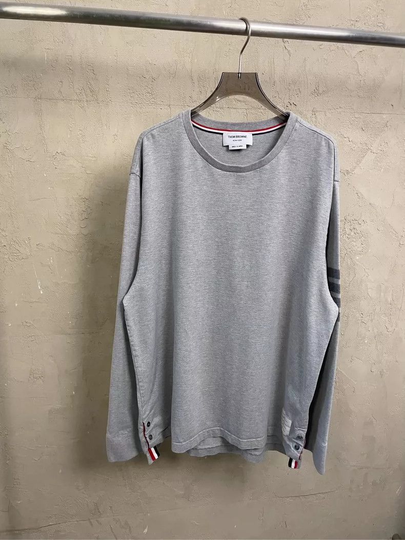 Thom Browne Thom Browne Grey Striped Long Sleeve T-shirt- dmc Size US L / EU 52-54 / 3 - 1 Thumbnail