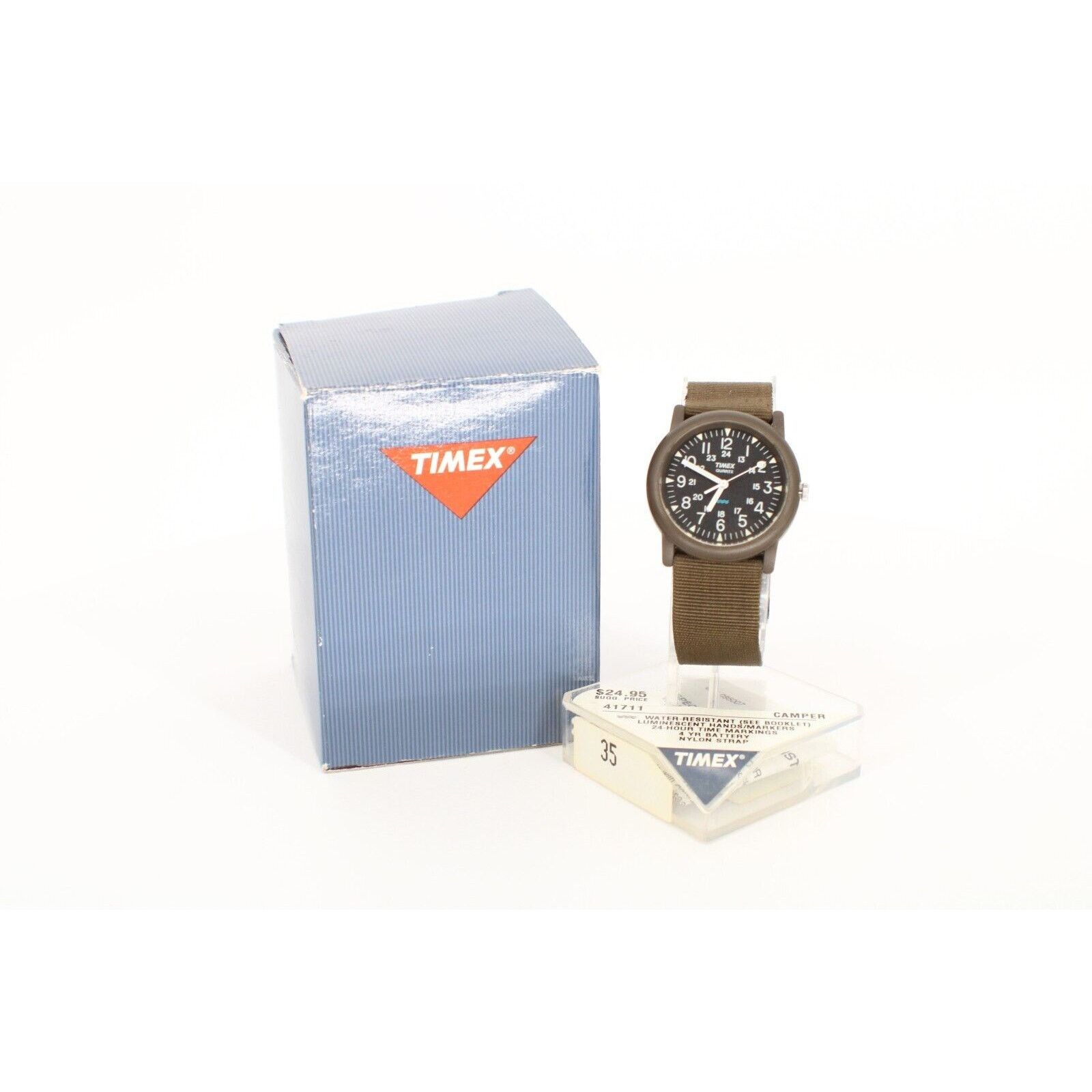 image of Vintage Timex Camper Military Field Watch 24 Hr Dial 41711 in Green, Men's
