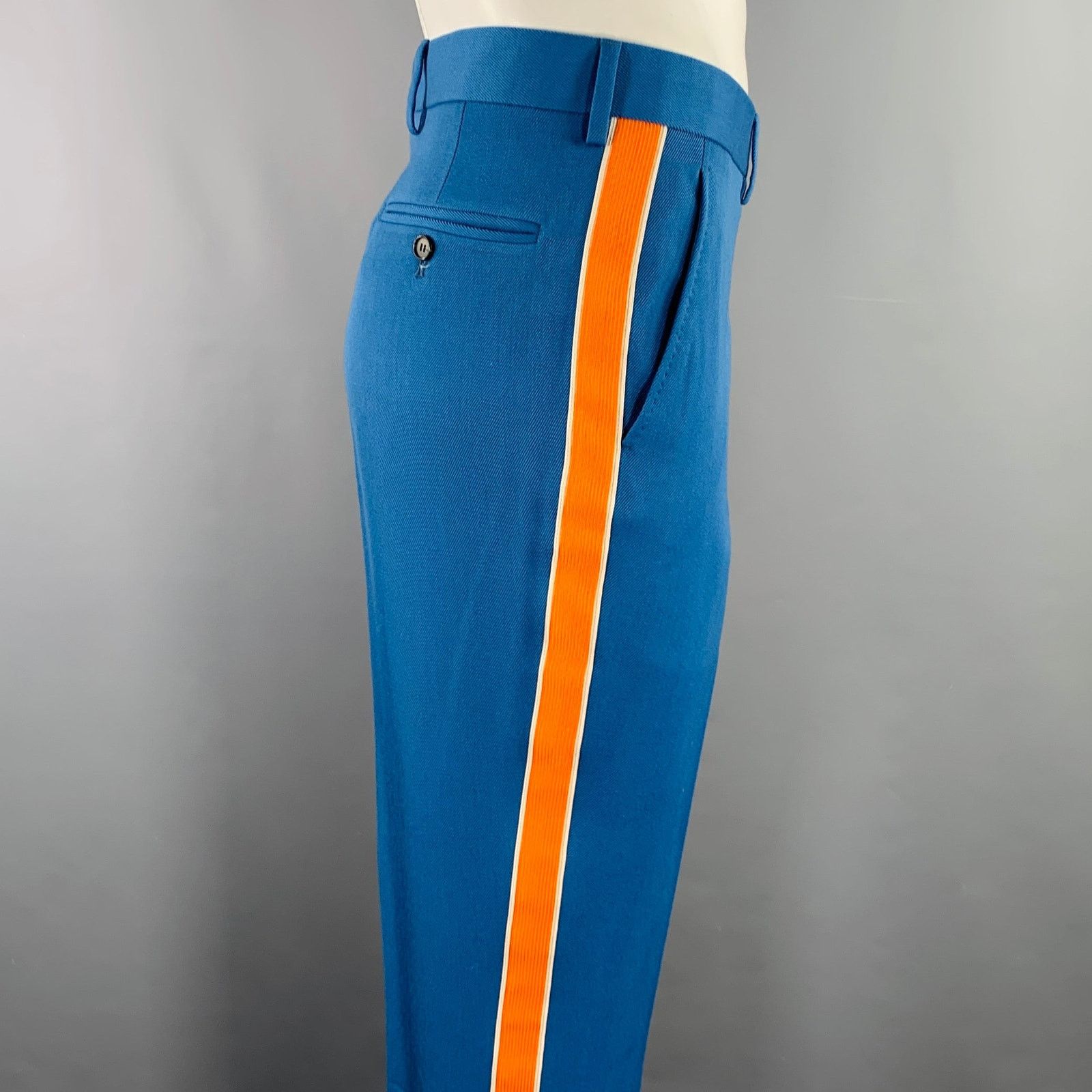 Calvin Klein 205W39NYC Size L Blue Orange Stripe Wool Flat Front Dress Pants Size US 34 / EU 50 - 2 Thumbnail