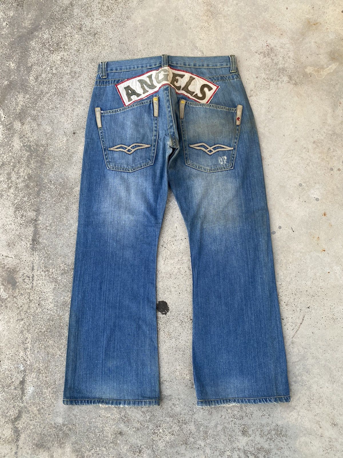 image of Distressed Denim x Replay Vintage Replay “ Angels” Embroidered Patches Spellout Denim in Blue (Size