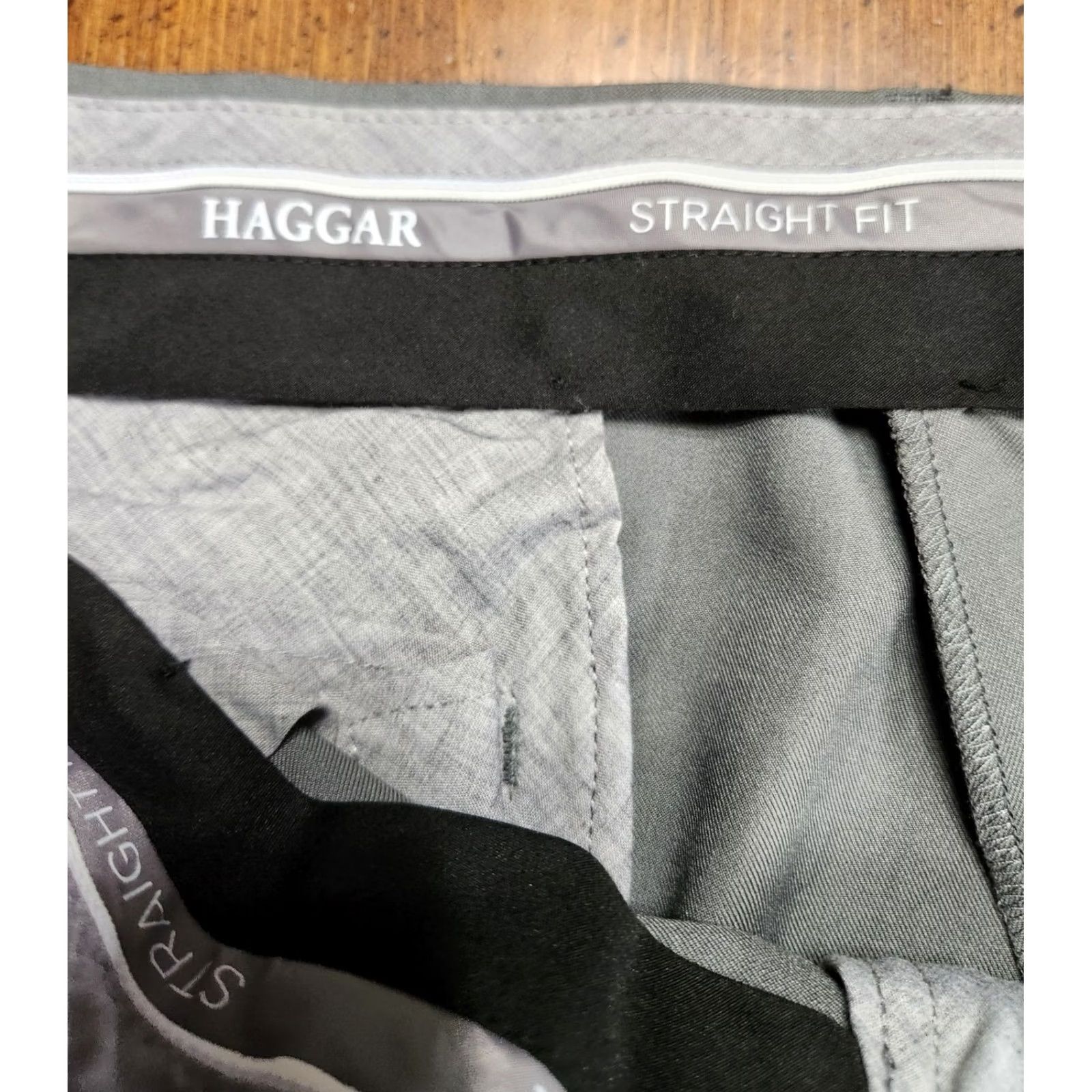 Haggar HAGGAR Men’s Straight Fit Premium Gray Dress Pant 40 X 30 Flat Front Hook & Eye Zip Classic Pockets Straight Leg Black/Gray Dress Pants Mens Size US 40 / EU 56 - 4 Thumbnail