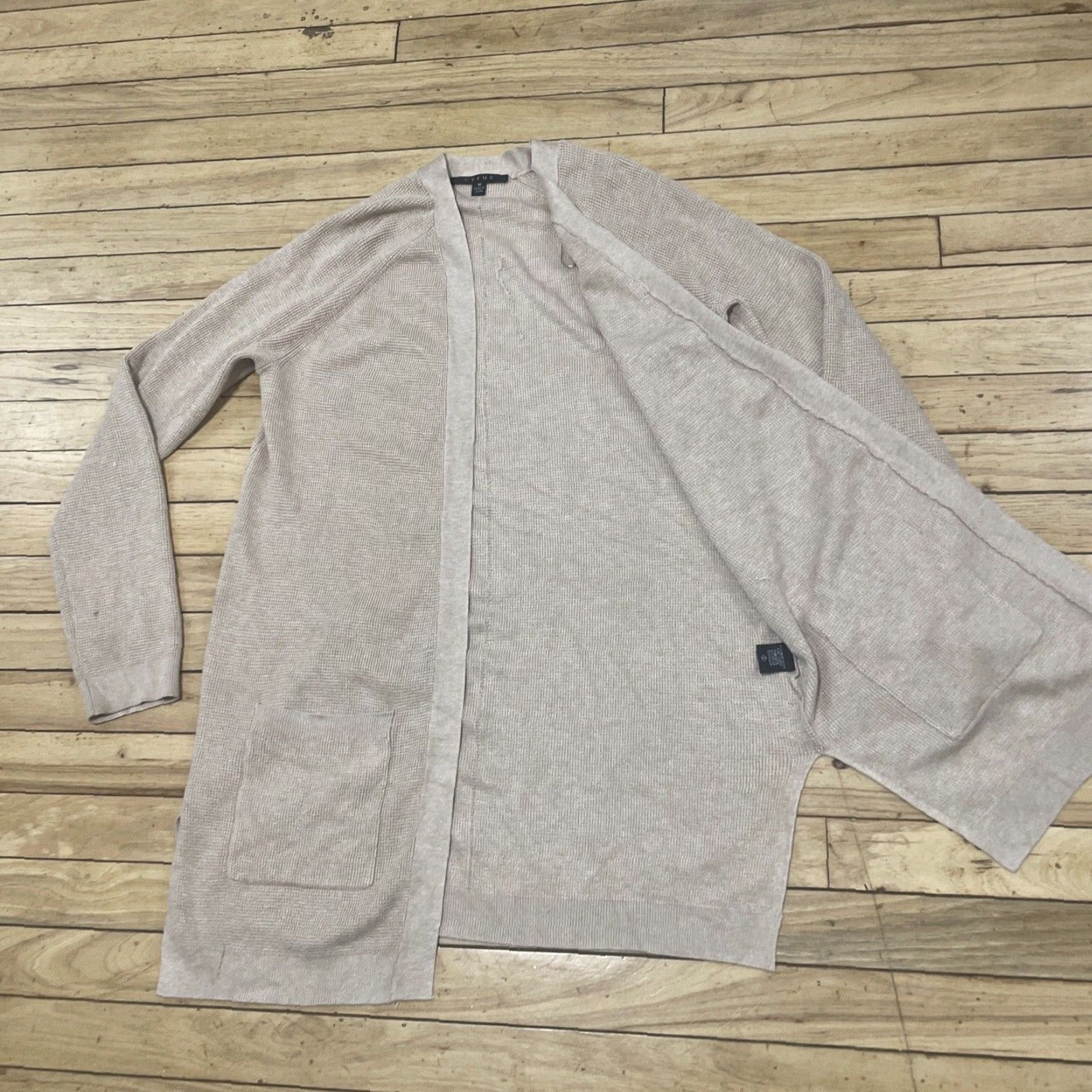 Vintage Cyrus Women M Open Front Cardigan Sweater Beige Tan Longline Chore Pockets Boho Size M / US 6-8 / IT 42-44 - 3 Thumbnail