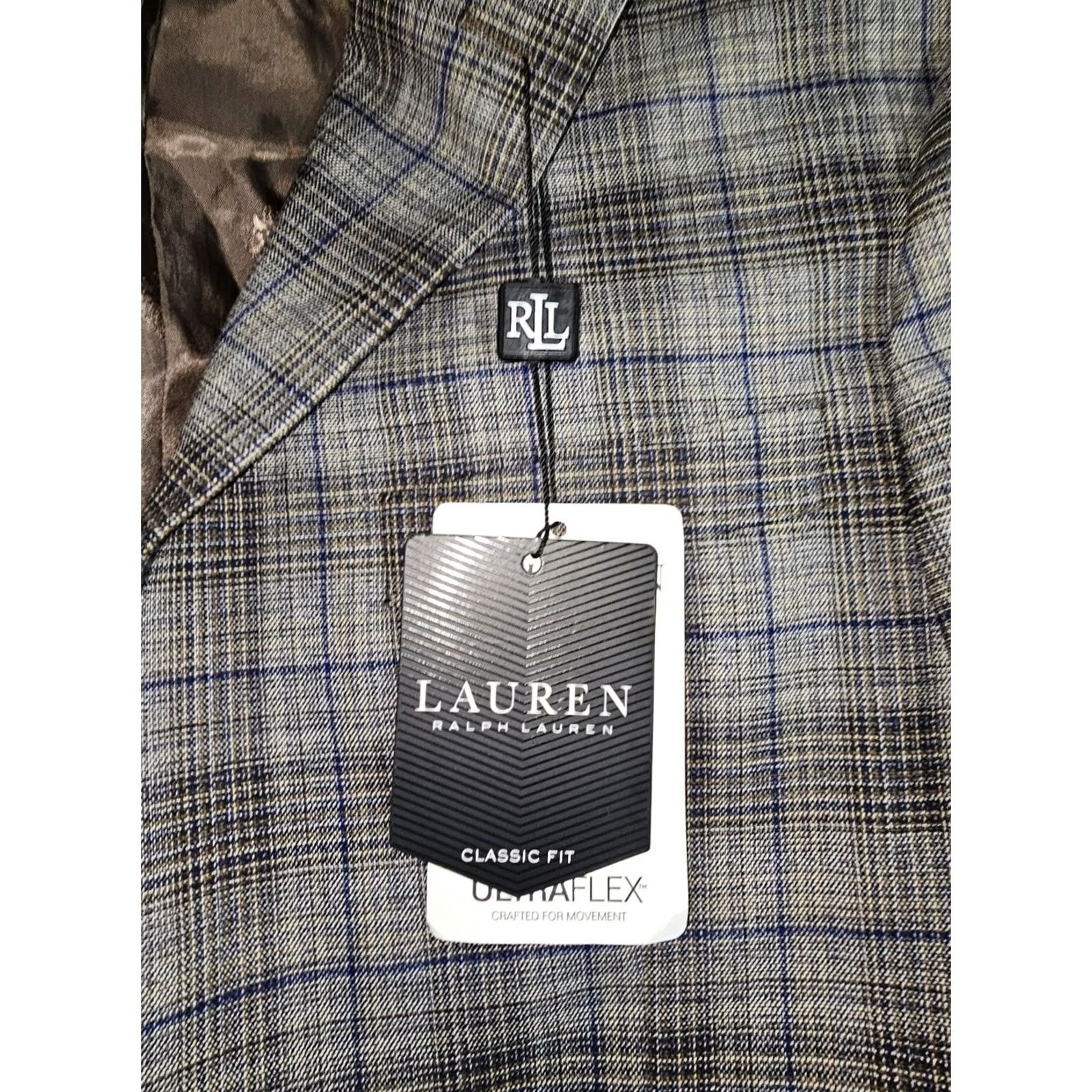 Ralph Lauren VINTAGE? (No) NWT Ralph Lauren Men Lexington Ultraflex Blazer Suit Coat Mens Sz 38R Taupe/Blue Check Blazer Jacket 38 Regular Mens Size 38R - 4 Thumbnail