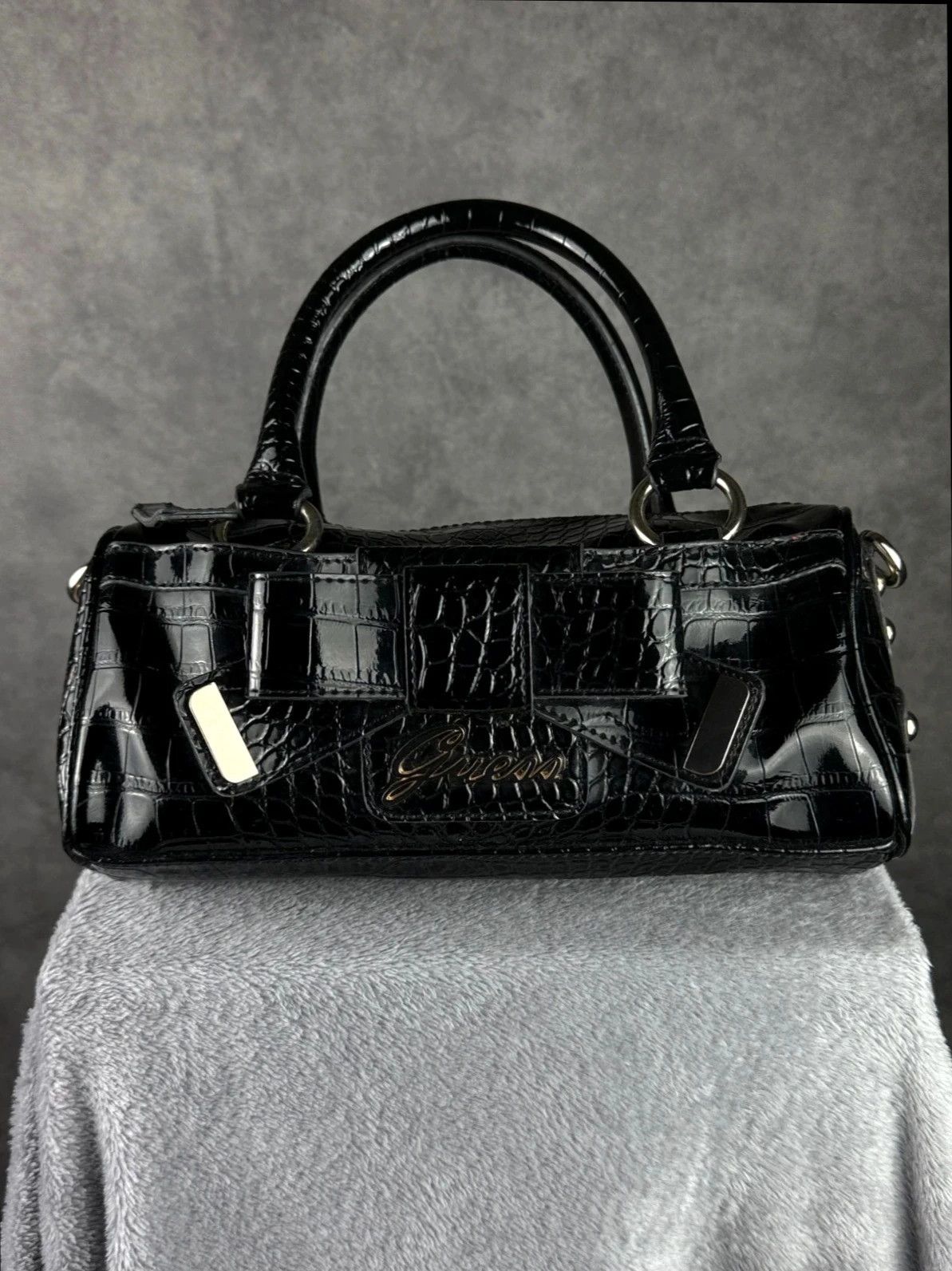 Guess Guess Patent Croc Handbag Black Bow Coquette Size ONE SIZE - 2 Thumbnail