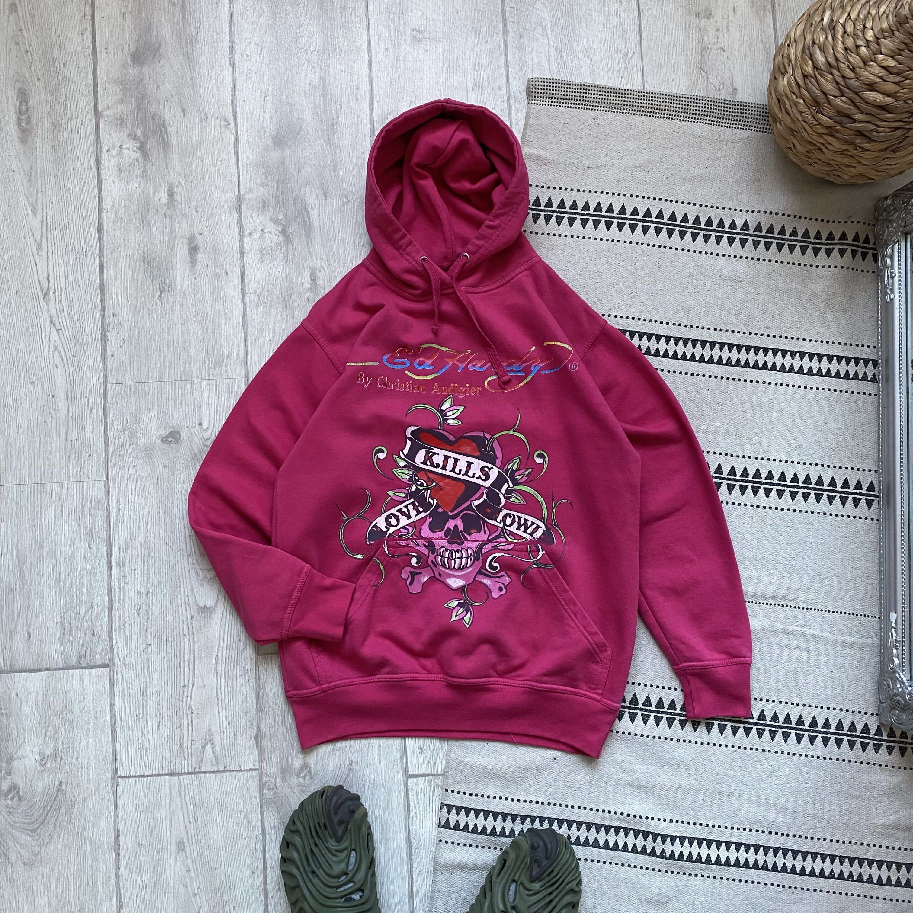 Ed Hardy ❤️ Y2K Vintage 2000s Ed Hardy hoodie pink big logo Size US S / EU 44-46 / 1 - 4 Thumbnail