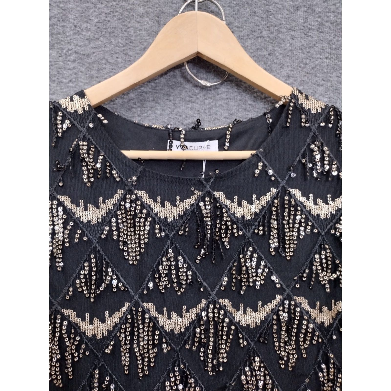 Vintage VVM Curve Dress Women's XS Black Gold Sequin Short Sleeve Flapper Dress Size 26" / US 2 / IT 38 - 3 Thumbnail