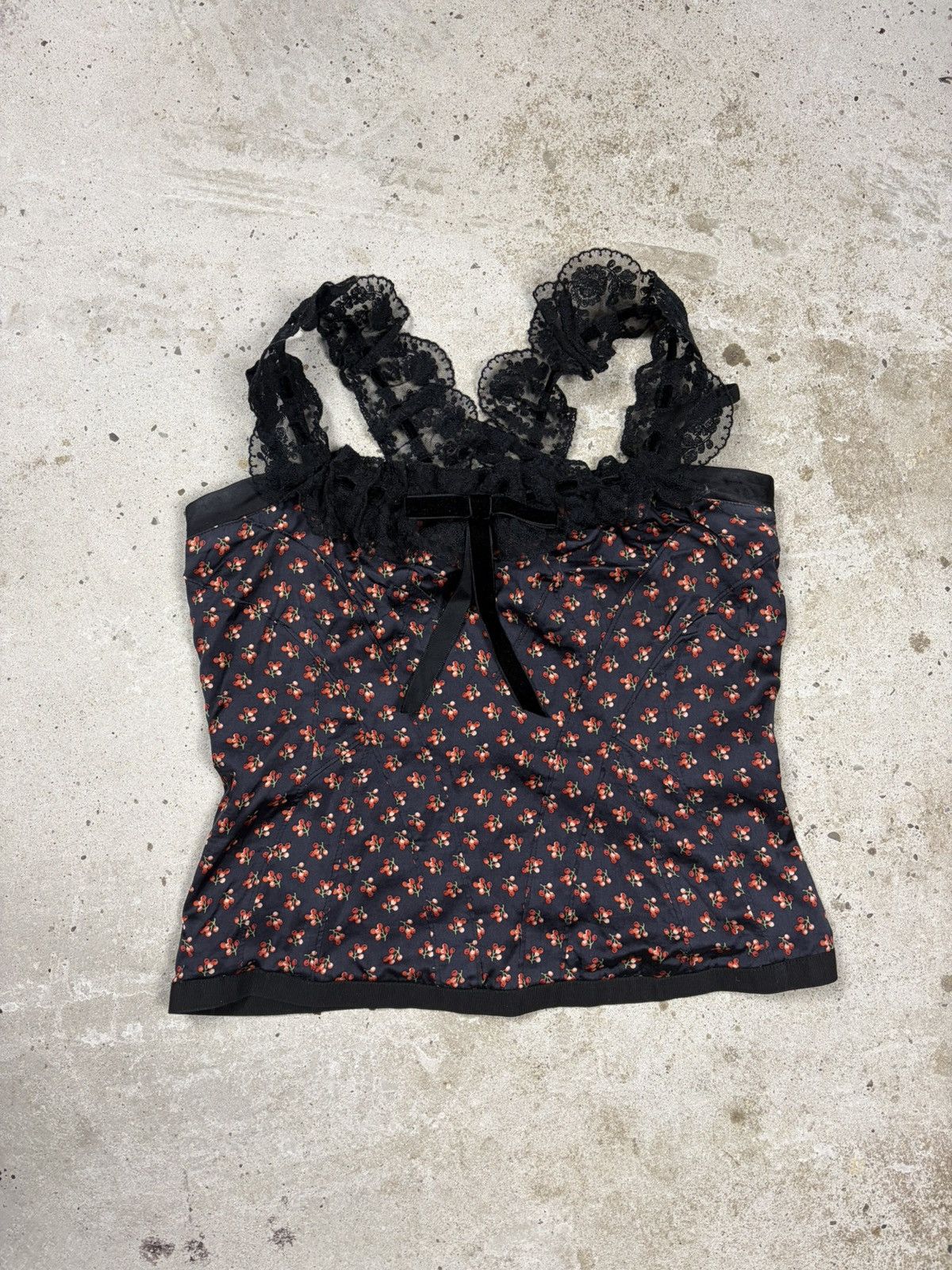 Dolce & Gabbana Vintage 2000s Dolce & Gabbana Silk Corset Lace Trims Cherry Size XL / US 12-14 / IT 48-50 - 2 Thumbnail