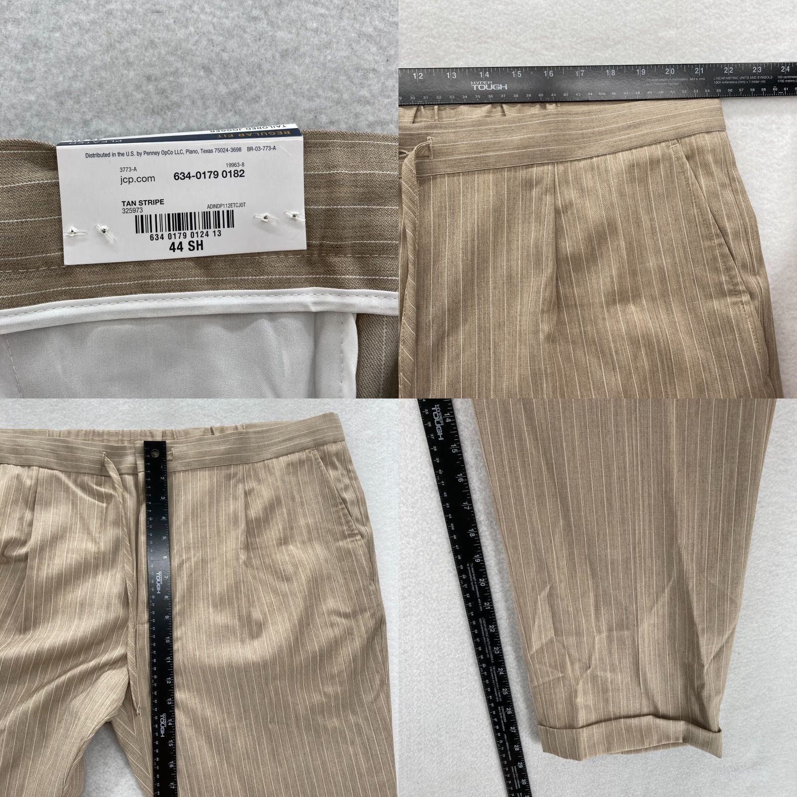 Stafford Stafford Tailored Jogger Pants Mens 44x28 Beige Striped Wool Stretch Drawstring Size US 44 / EU 60 - 8 Thumbnail