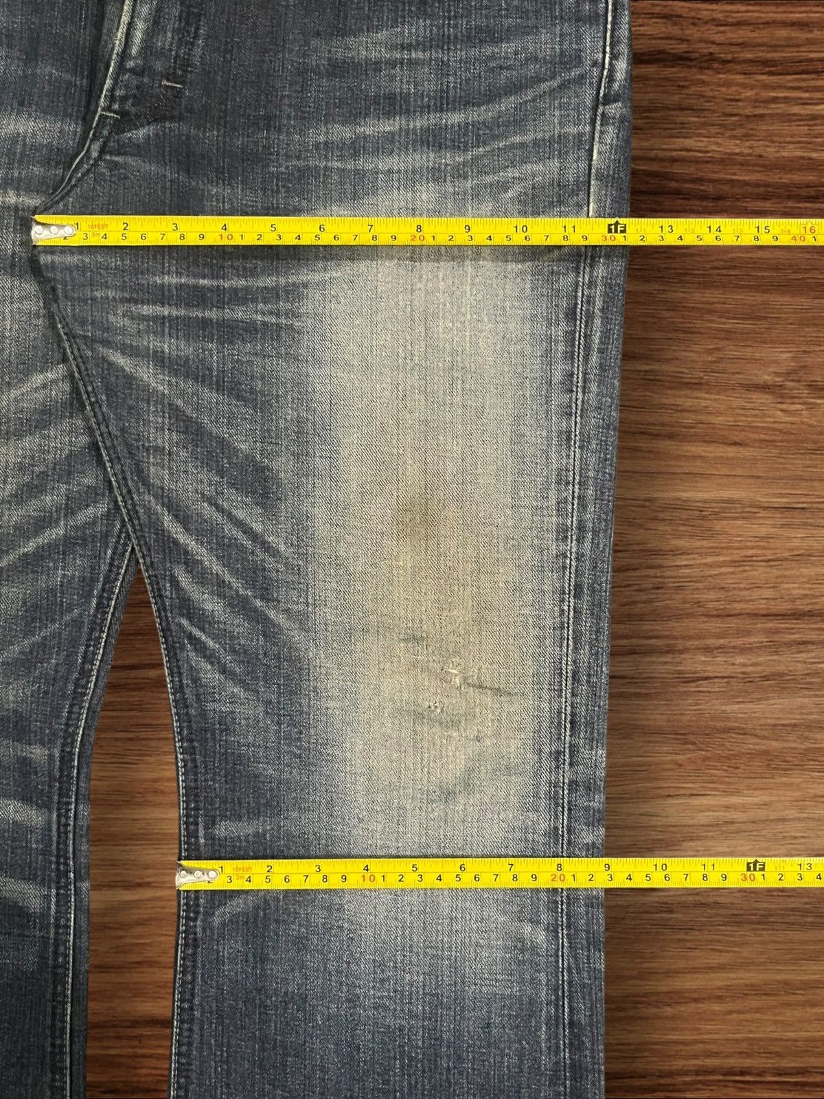 Lee × Vintage ⚡️Flare⚡️Vintage Lee Rider Dark Blue Washed Distressed Jeans Size US 36 / EU 52 - 15 Thumbnail