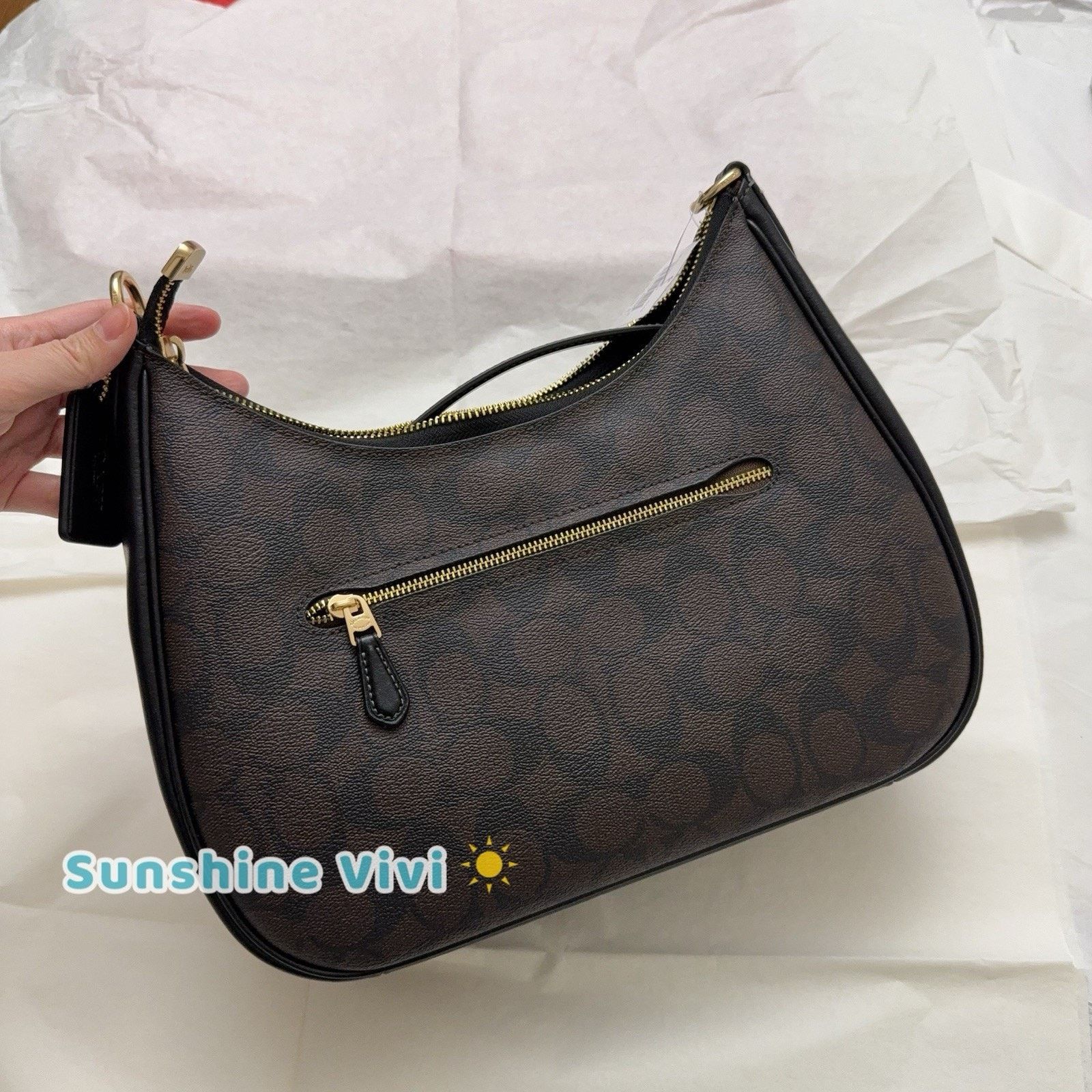 Coach NWT Coach Teri Hobo Bag Signature CK161 Gold/Walnut/Black Size ONE SIZE - 6 Thumbnail