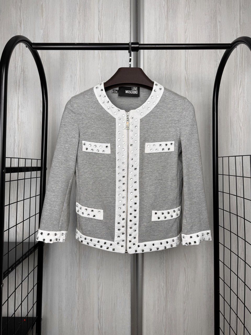 Love Moschino Love Moschino Grey Studded Cotton Cardigan Full zip jacket Size M / US 6-8 / IT 42-44 - 1 Thumbnail