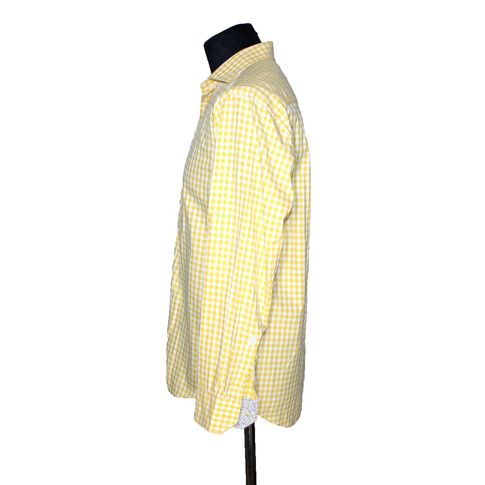 BUGATCHI BUGATCHI UOMO Yellow Check Button Up Long Sleeve Shirt Sz L Size US L / EU 52-54 / 3 - 2 Thumbnail