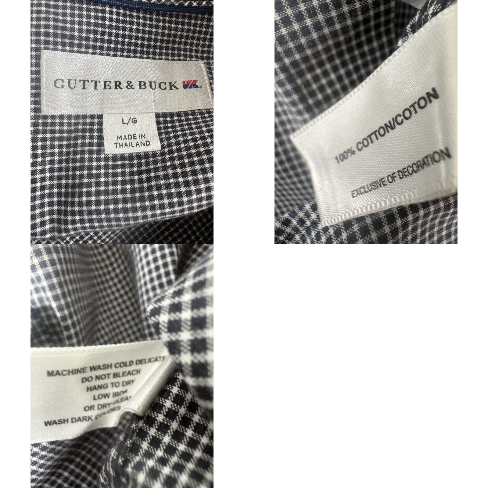 Cutter & Buck Cutter & Buck Button Up Shirt Men’s L Black/White Check-ered 100% Cotton Embroidered T On Left Chest Pockets Size US L / EU 52-54 / 3 - 8 Thumbnail