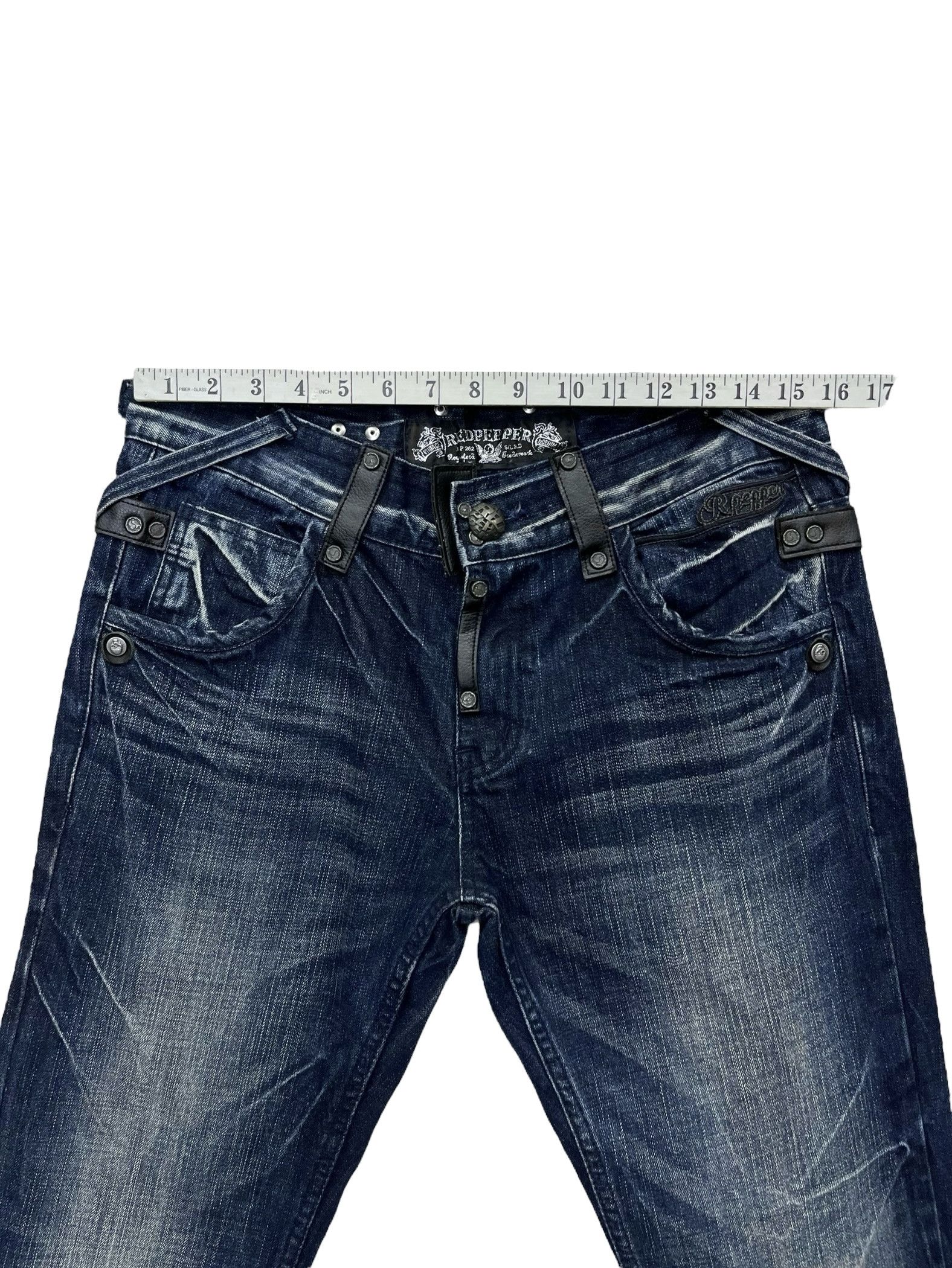 Japanese Brand Vintage RED PEPPER Punk Skull Distressed Dark Blue Slim Fit Size US 31 - 16 Thumbnail