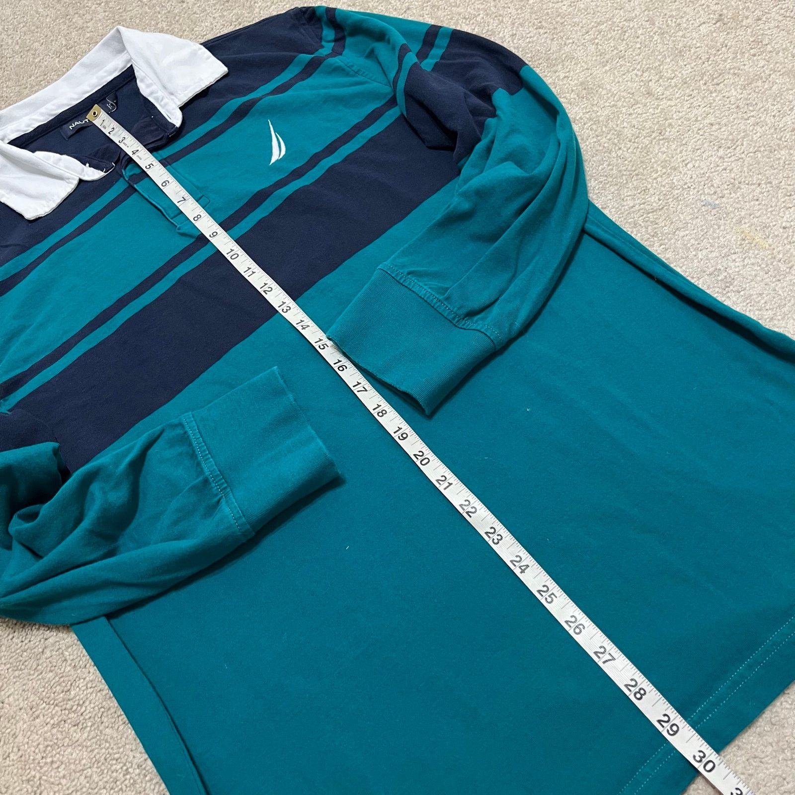 Nautica Nautica Turquoise/Navy Long Sleeve Rugby Polo Shirt Large Size US L / EU 52-54 / 3 - 5 Thumbnail